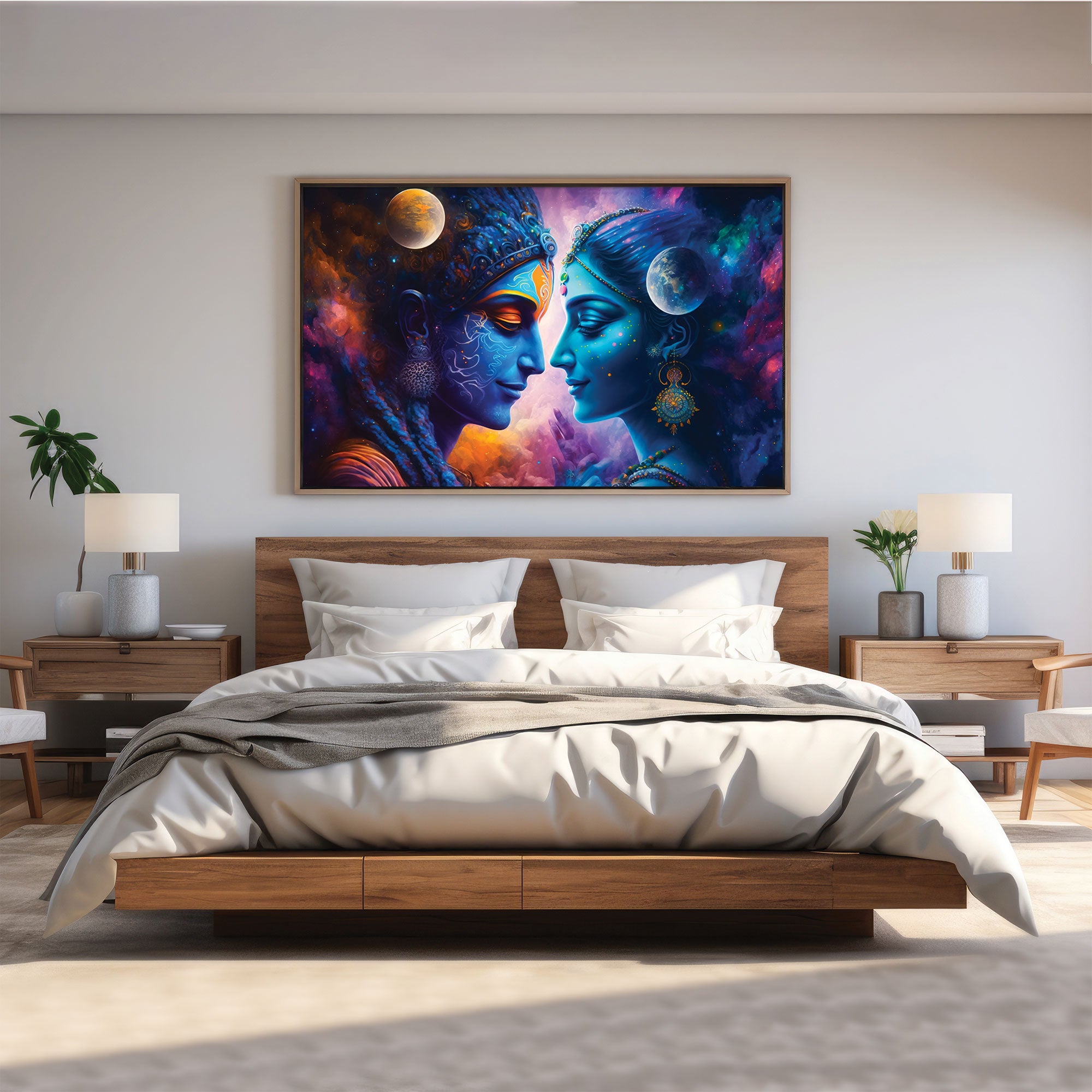 Beautiful radha krishna Canvas painting with frame Big Size Wall Art for living room,Bedroom,Drawing room,Hotels