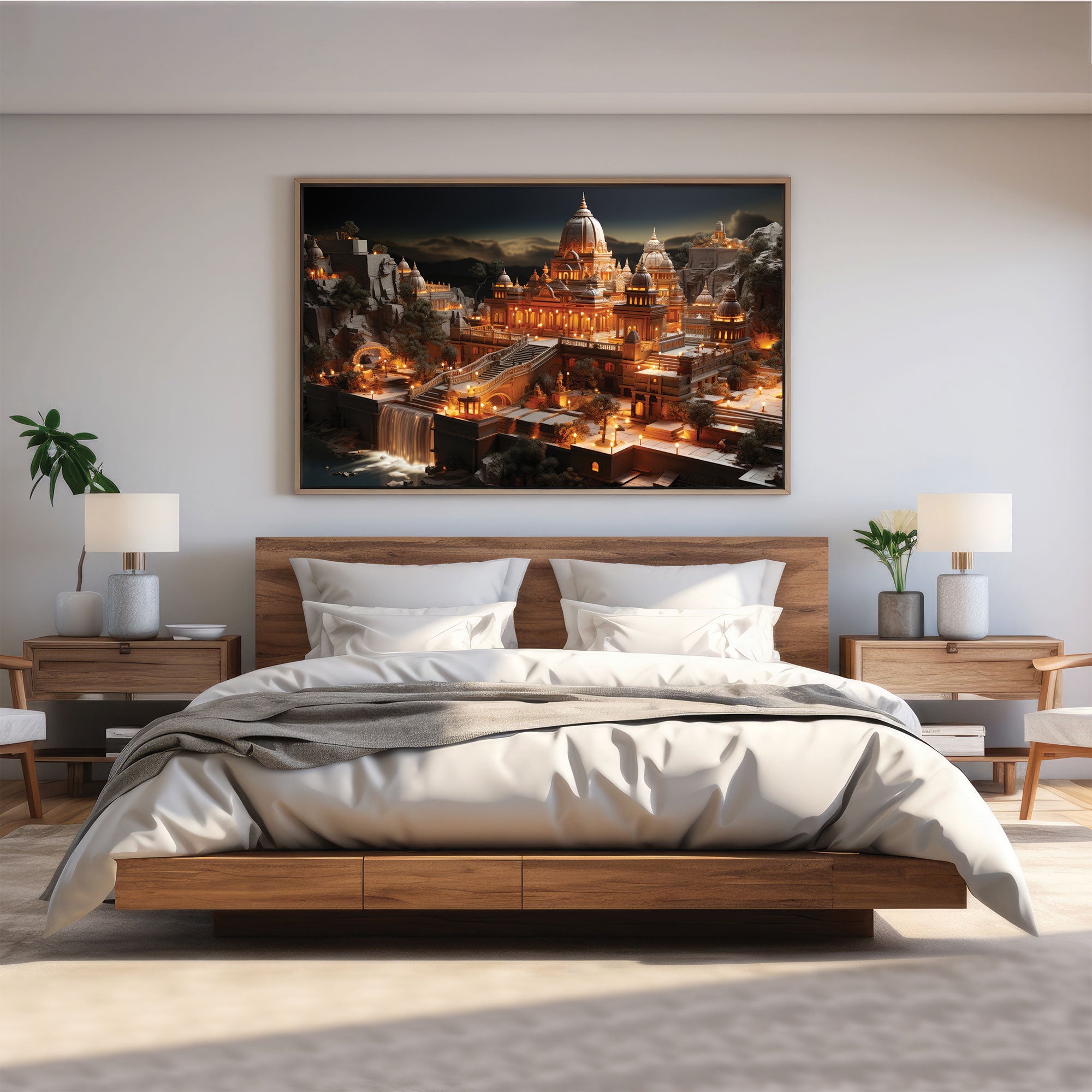 Ayodhya Canvas painting with frame Big Size Wall Art for living room,Bedroom,Drawing room,Hotels