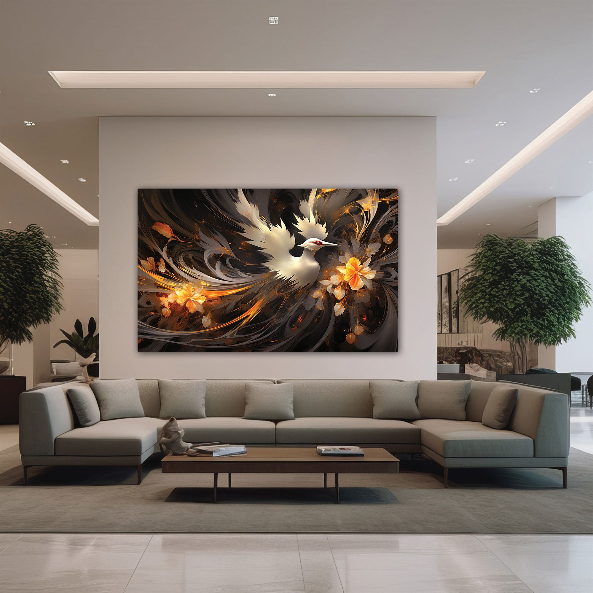 Golden bird Canvas painting with frame Big Size Wall Art for living room,Bedroom,Drawing room,Hotels