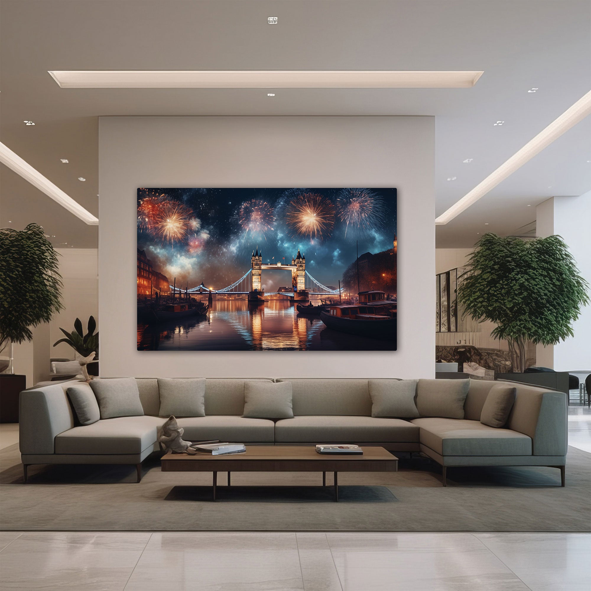 London new year Canvas painting with frame Big Size Wall Art for living room,Bedroom,Drawing room,Hotels