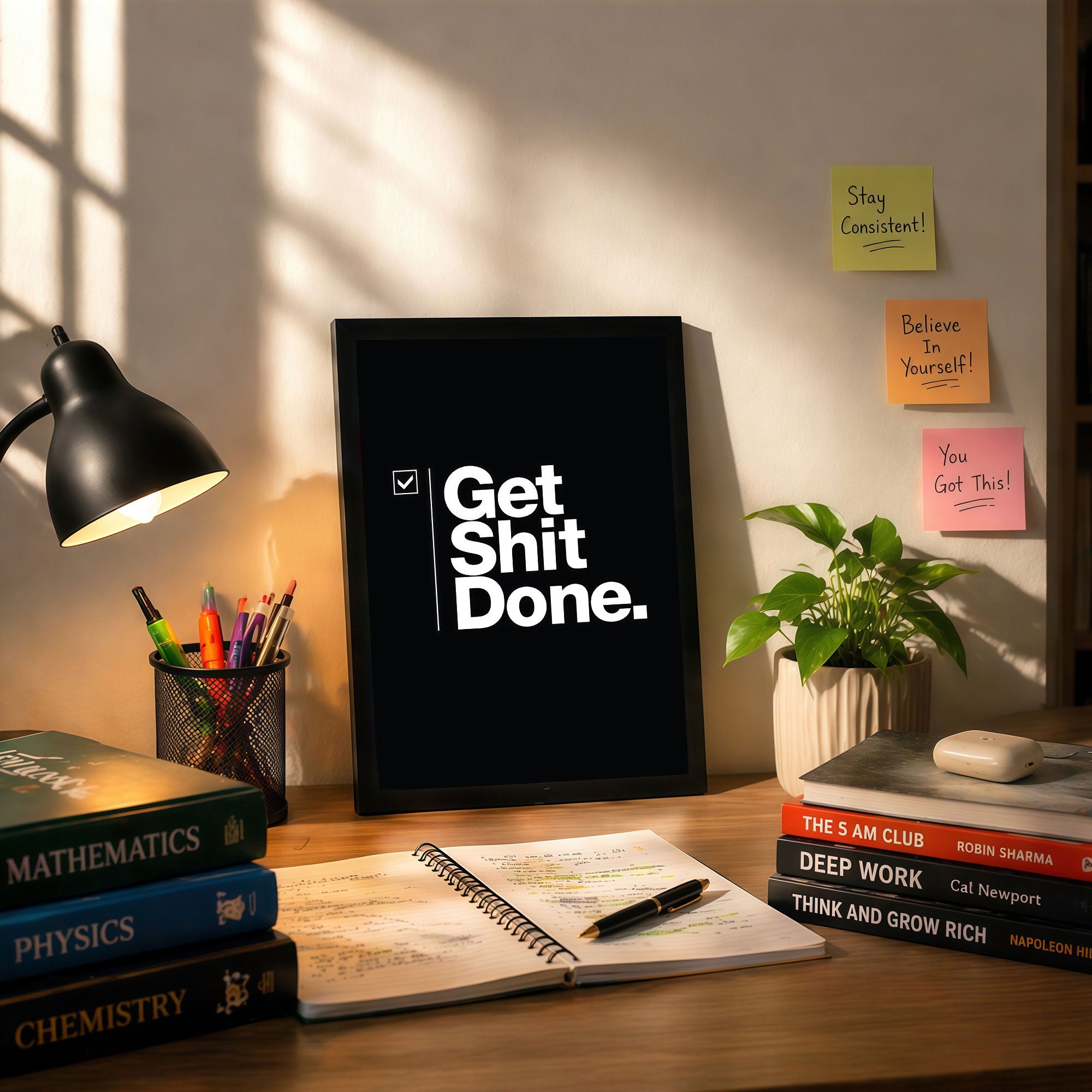 The Castle Decor Get Shit Done Wall Art Frame | Bold Motivational Quote Poster for Office, Startup Workspace & Study Room Decor