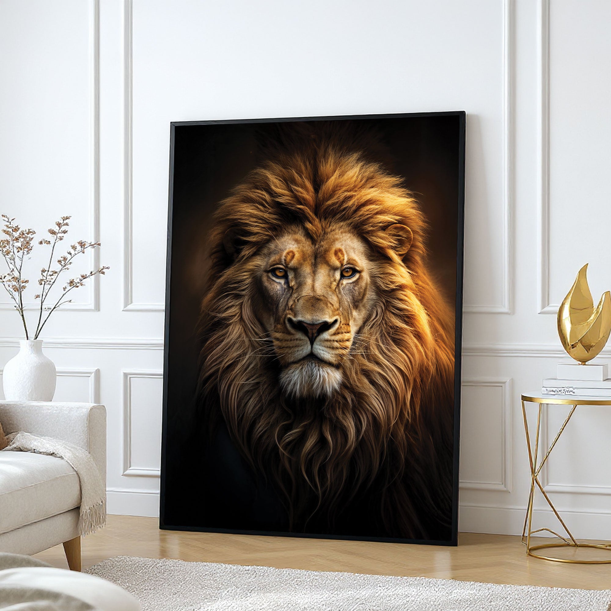 The Castle Decor Majestic Lion Portrait Wall Art, Royal Wildlife Artwork with Premium Sparkle Finish, 20×30 Inch Wall Décor for Living Room & Office