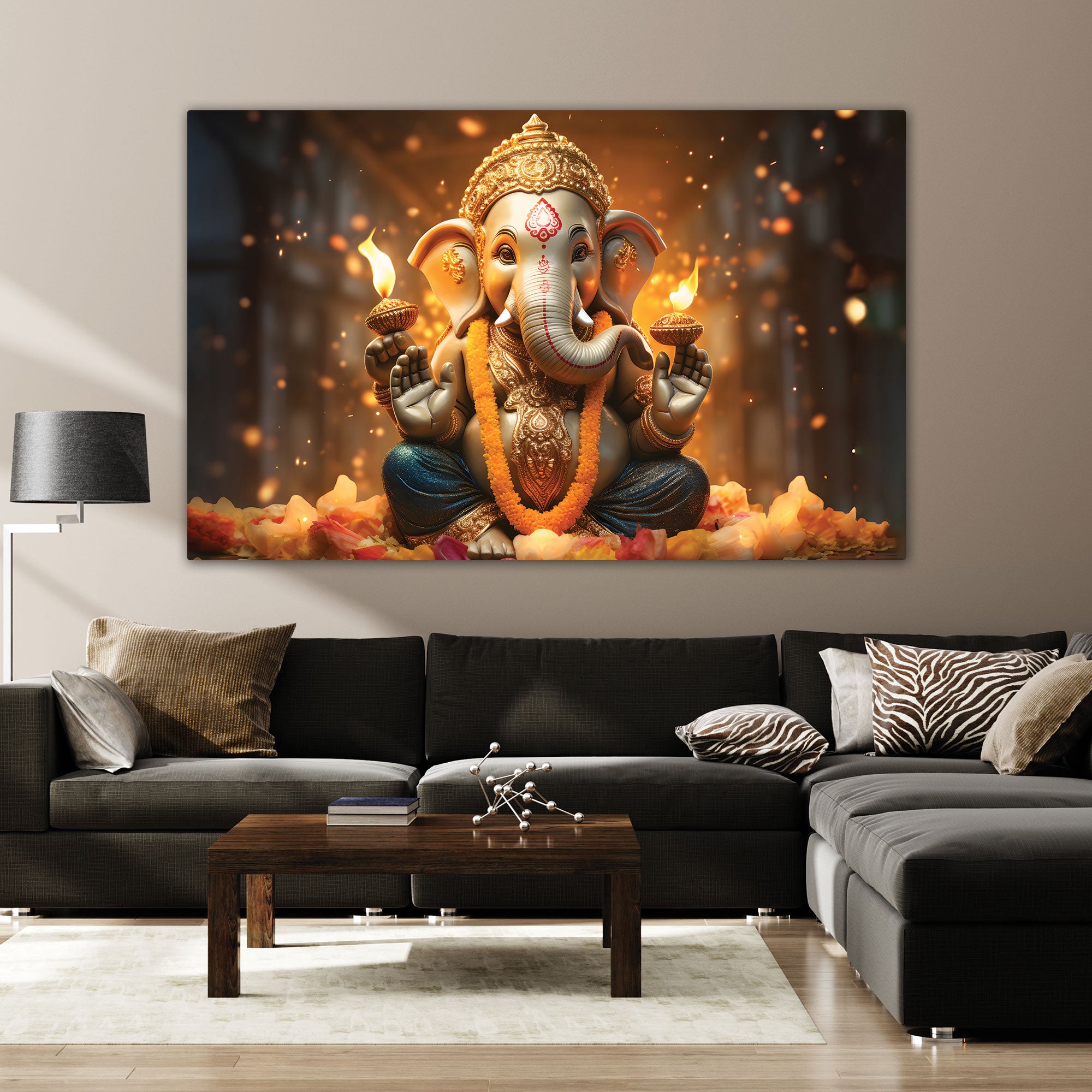 Lord ganesha Canvas painting with frame Big Size Wall Art for living room,Bedroom,Drawing room,Hotels