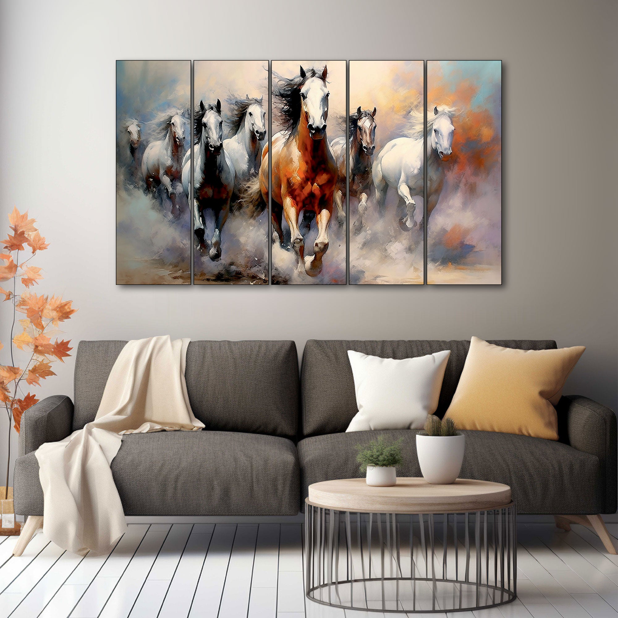 7 Vaastu Running Horses Painting with frame Big Size Wall Art for living room,Bedroom,Drawing room,Hotels