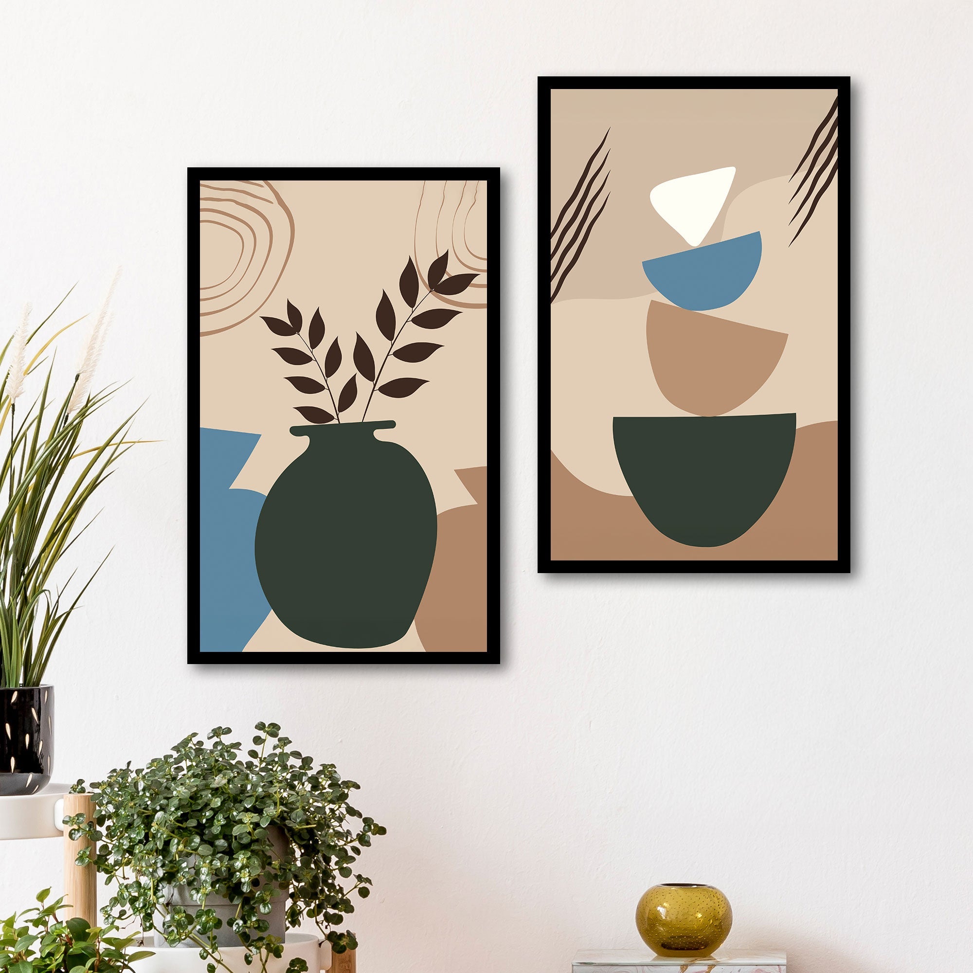 The Castle Decor Boho Wall Art for Living Room Big Size | Framed Abstract Botanical Paintings for Living Room & Bedroom | Modern Home Decoration & Perfect Gifting Option | Set of 2 (11×17 Inch Each)14