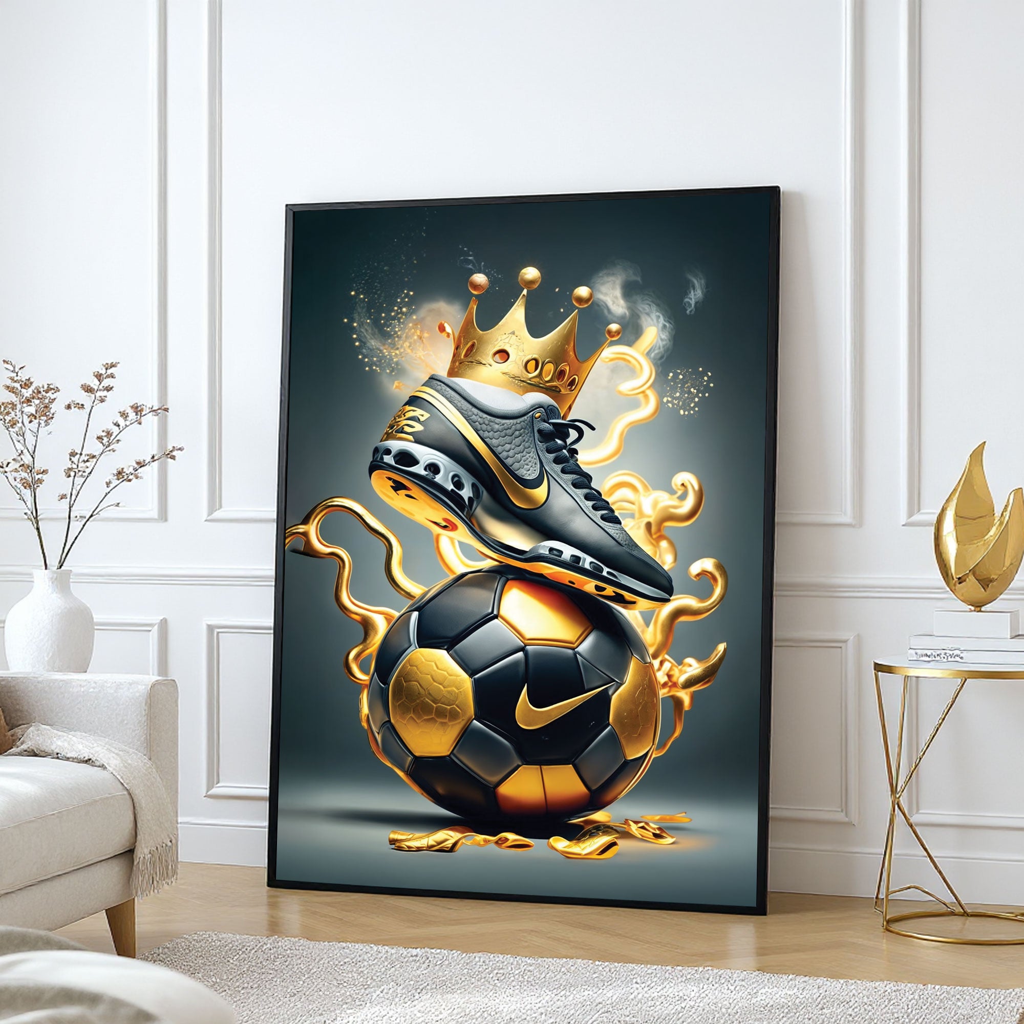 The Castle Decor Royal Sneaker & Football Wall Art, Luxury Sports Concept Abstract Artwork with Premium Sparkle Finish, 20×30 Inch Wall Décor for Bedroom & Game Room