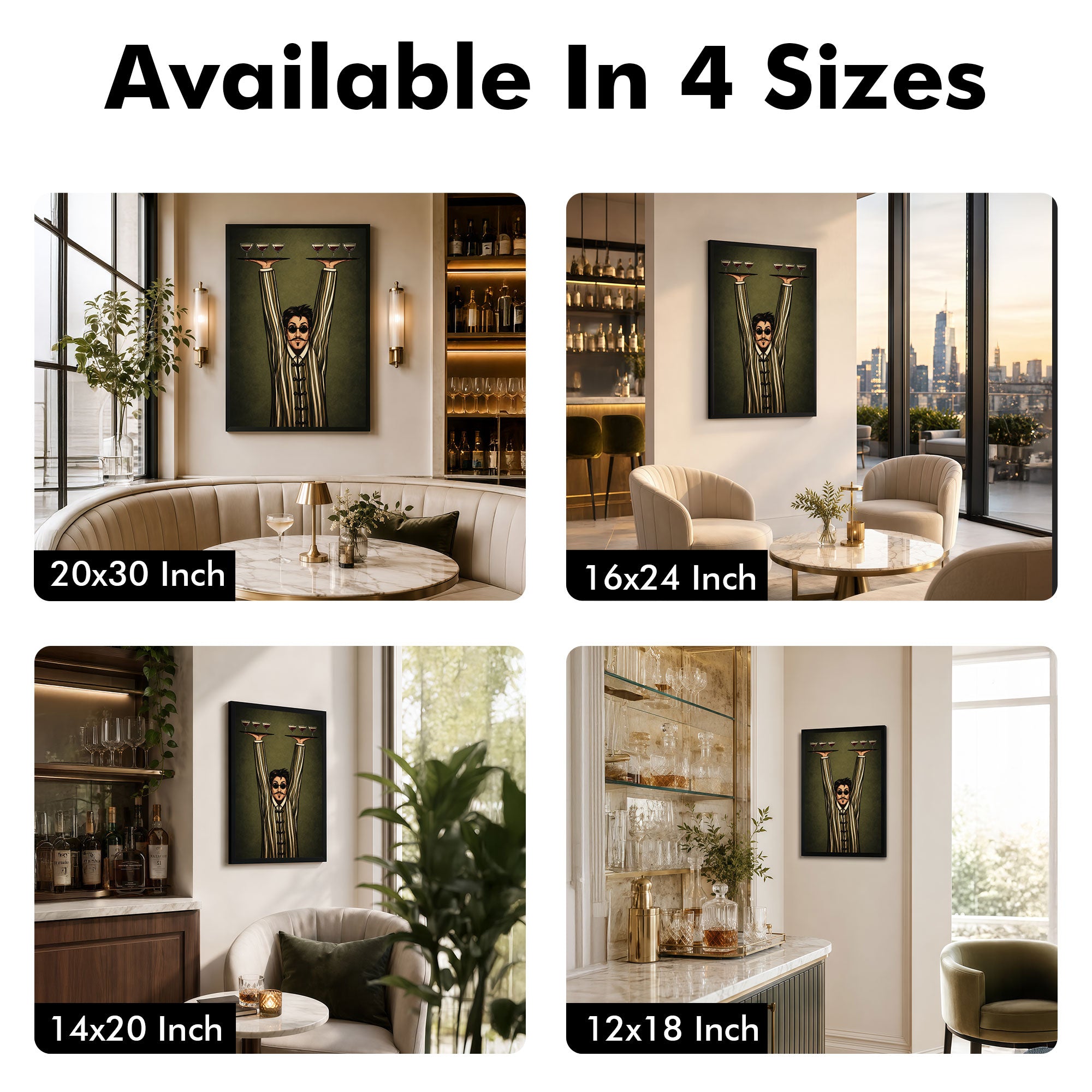 The Castle Decor Vintage Waiter Wine Glass Wall Painting for Bar & Lounge Decor | Premium Framed Art Print for Home Bar, Cafe & Restaurant
