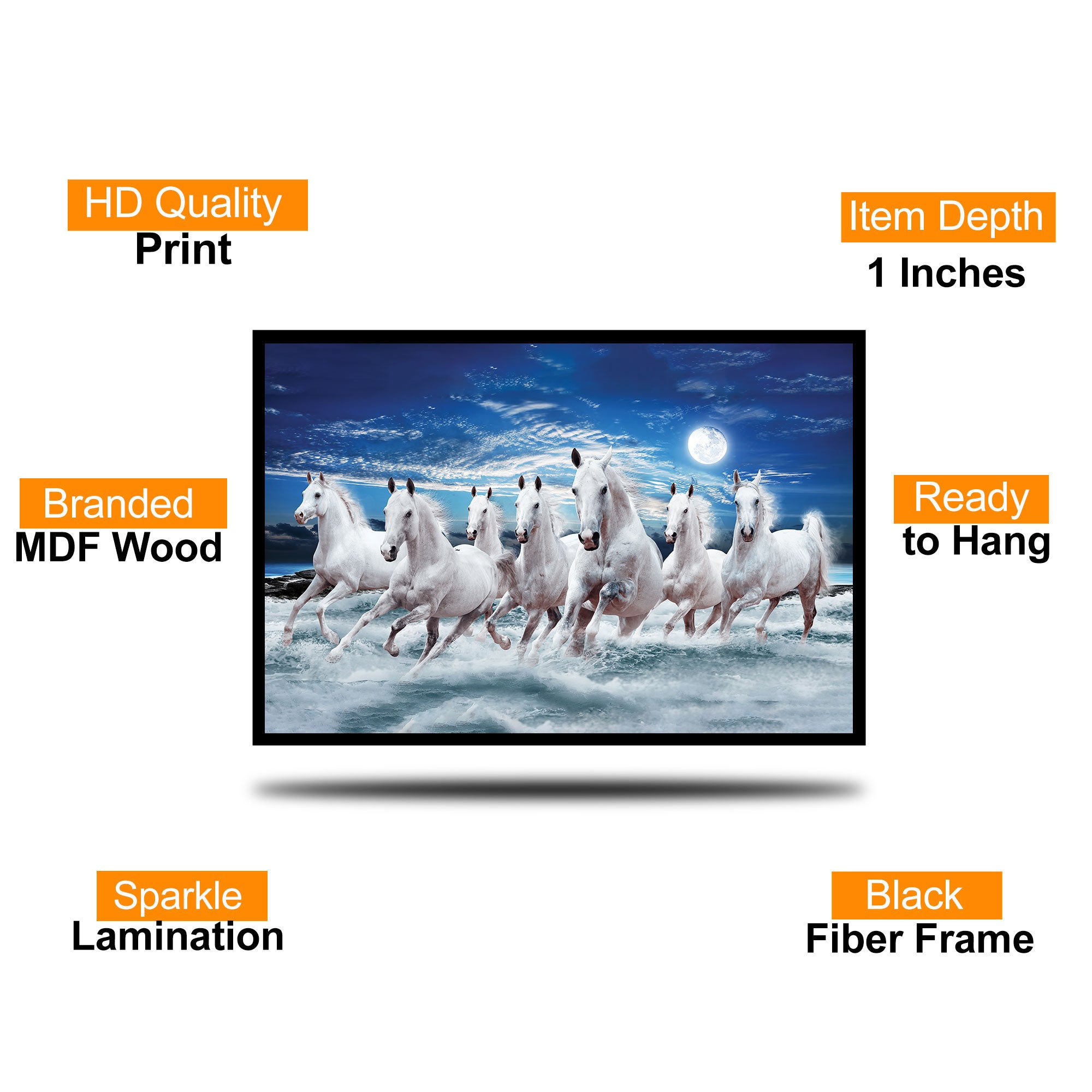 The Castle Decor 7 Running White Horses Wall Painting, Sunrise Sunset Theme, Vastu Wall Art for Living Room, Office, Bedroom Decor 20X30 inch -1006