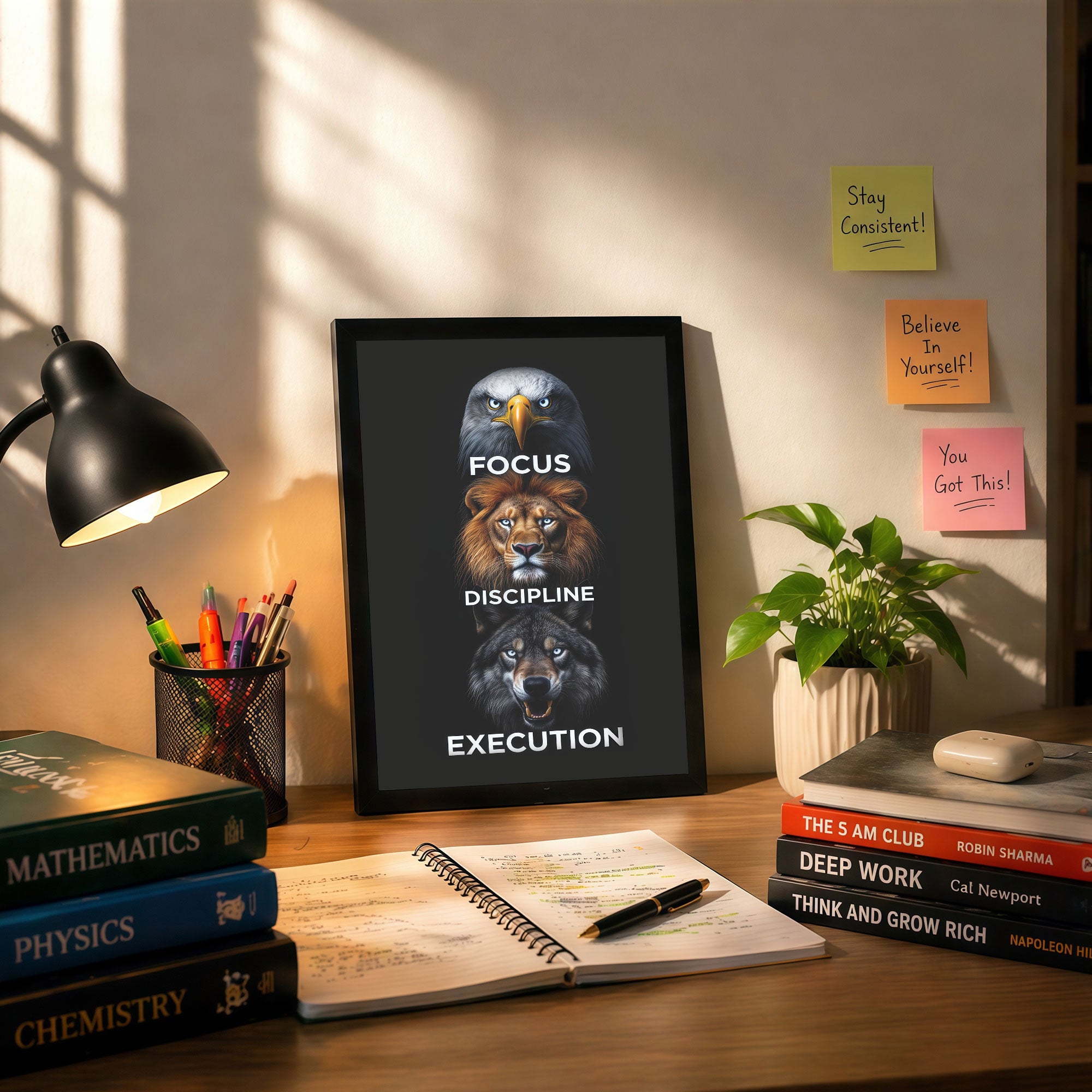 The Castle Decor Focus Discipline Execution Wall Art | Motivational Animal Poster for Office & Home Decor