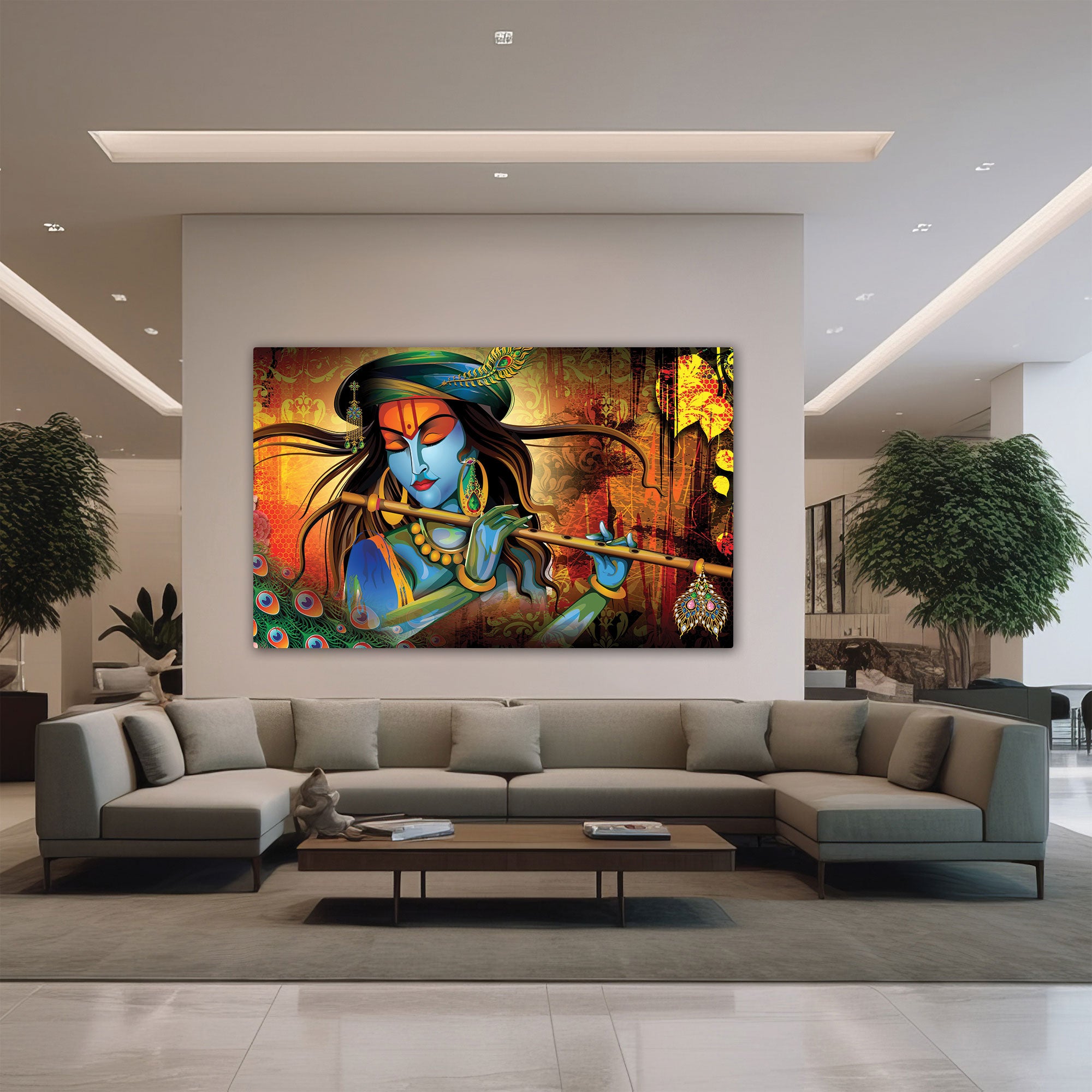 Krishna art Canvas painting with frame Big Size Wall Art for living room,Bedroom,Drawing room,Hotels