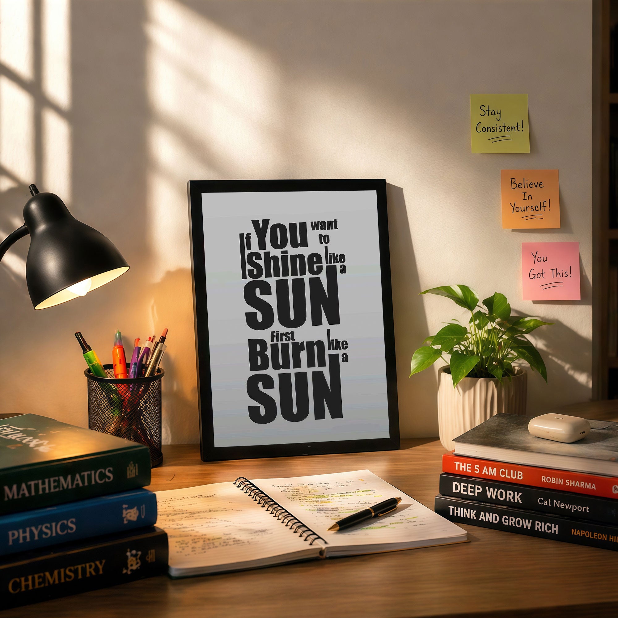 The Castle Decor If You Want To Shine Like A Sun First Burn Like A Sun Wall Art Frame | Inspirational Success Quote Decor