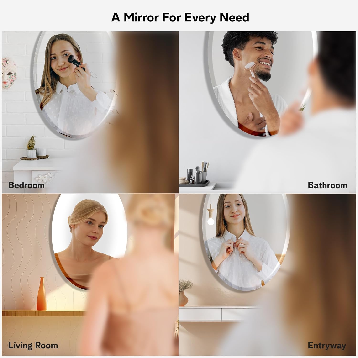 The Castle Decor Oval Glass Mirror for Bathroom Wall, Frameless 5mm Silver Glass Mirror with Beveled Edges, 18x24 Inch