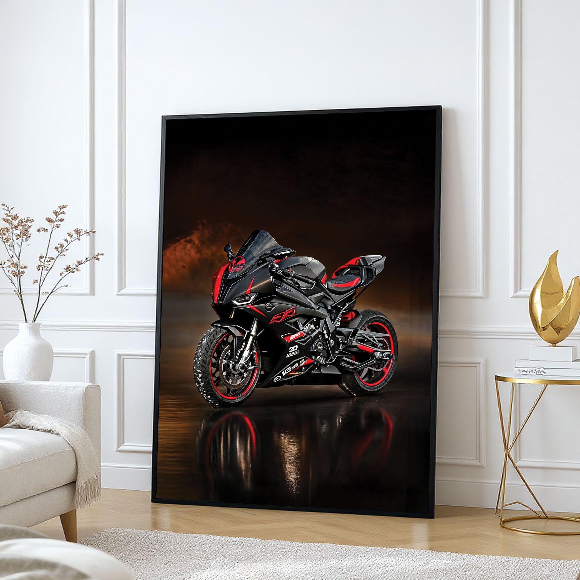The Castle Decor Sports Bike Racing Wall Art Poster, Modern Superbike Action Artwork with Premium Sparkle Finish, 20×30 Inch Wall Décor for Man Cave & Garage