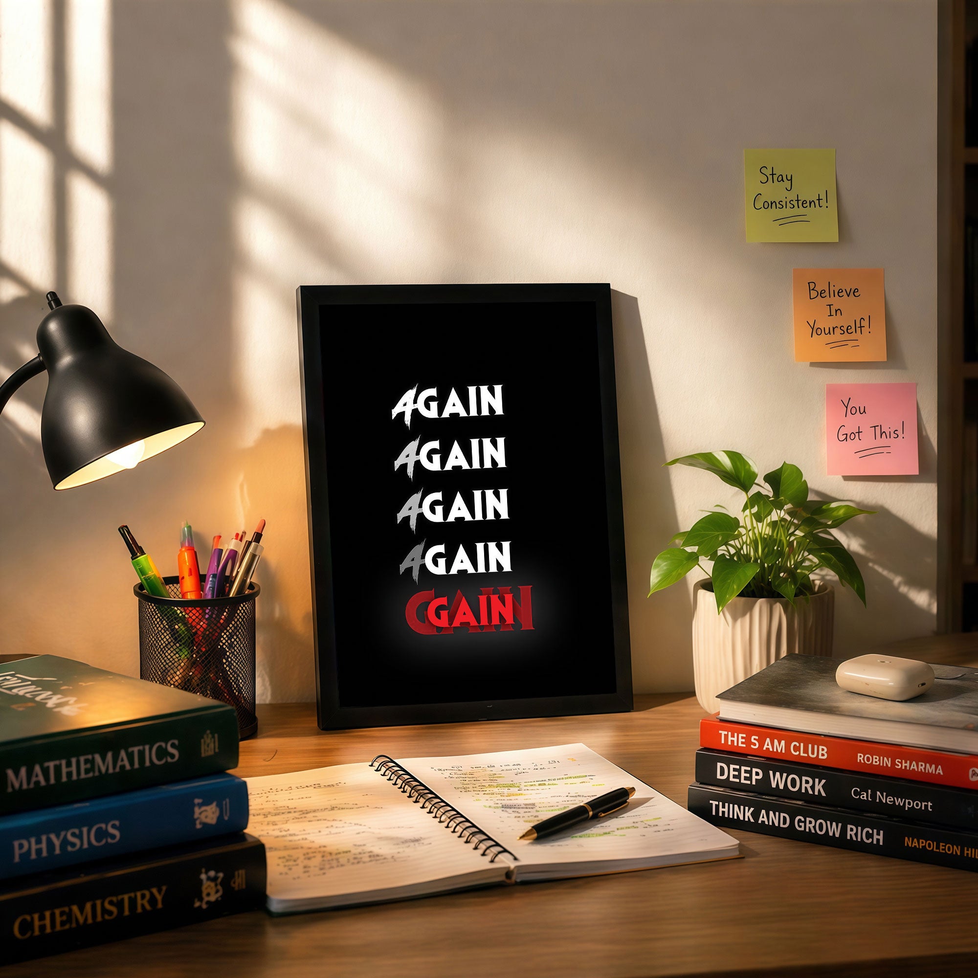 The Castle Decor Again Again Again Gain Motivational Wall Art Frame | Hard Work Success Quote Poster for Office, Gym | Bold Typography HD Print