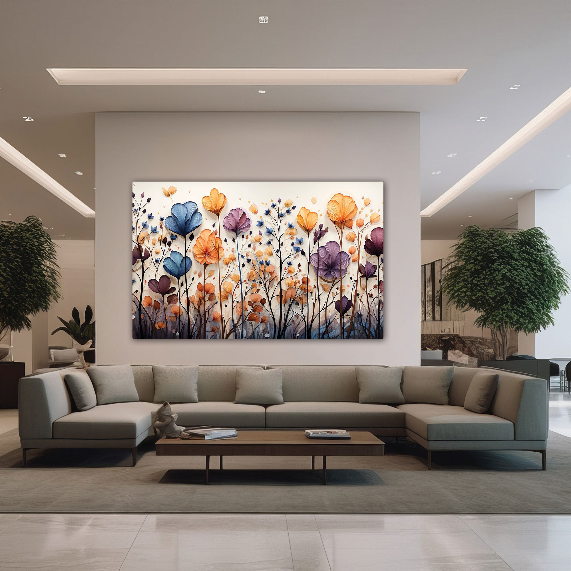 Multi flowers Canvas painting with frame Big Size Wall Art for living room,Bedroom,Drawing room,Hotels