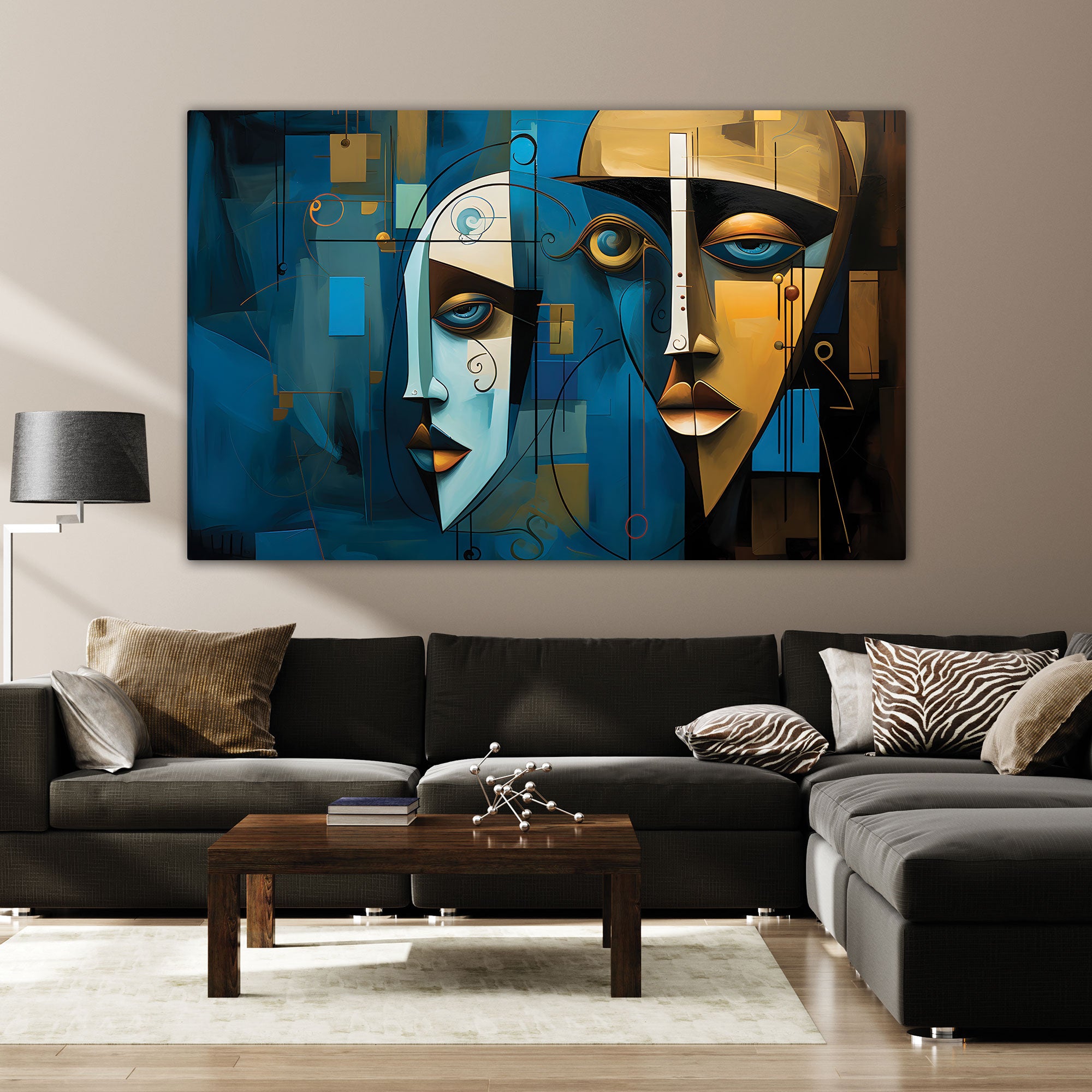 Modern Face Abstract Canvas painting with frame Big Size Wall Art for living room,Bedroom,Drawing room,Hotels