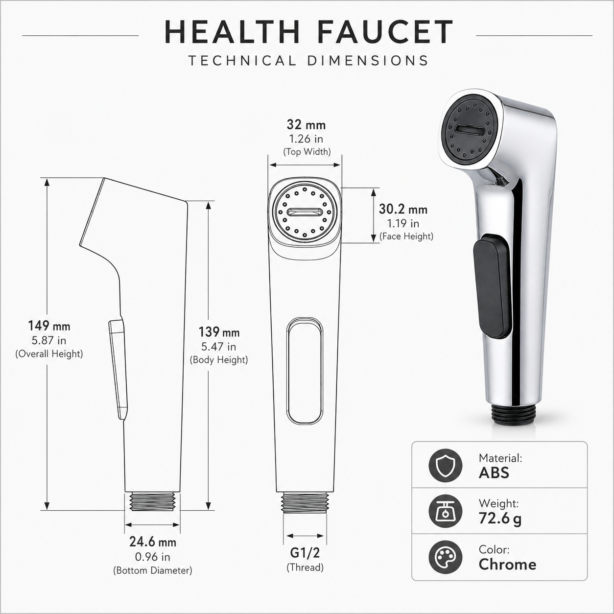 The Castle Decor Health Faucet Spray Gun | ABS Hand Bidet Sprayer with Chrome Finish & G1/2 Inch Connection