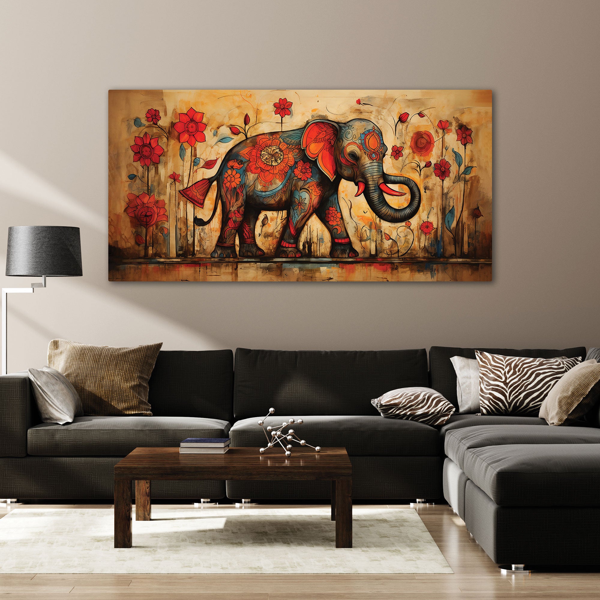 Elephant retro Canvas painting with frame Big Size Wall Art for living room,Bedroom,Drawing room,Hotels