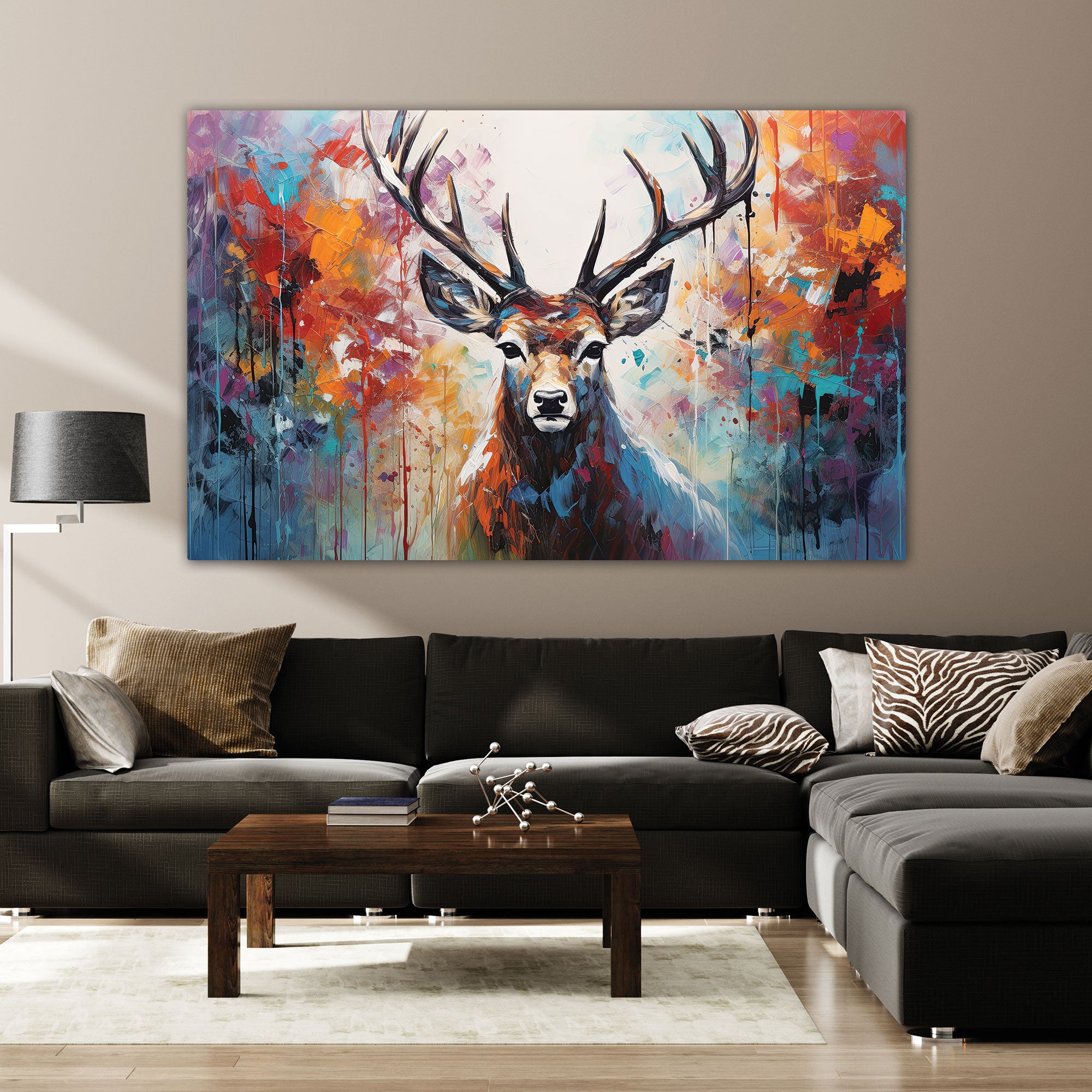 Deer Abstract Canvas painting with frame Big Size Wall Art for living room,Bedroom,Drawing room,Hotels