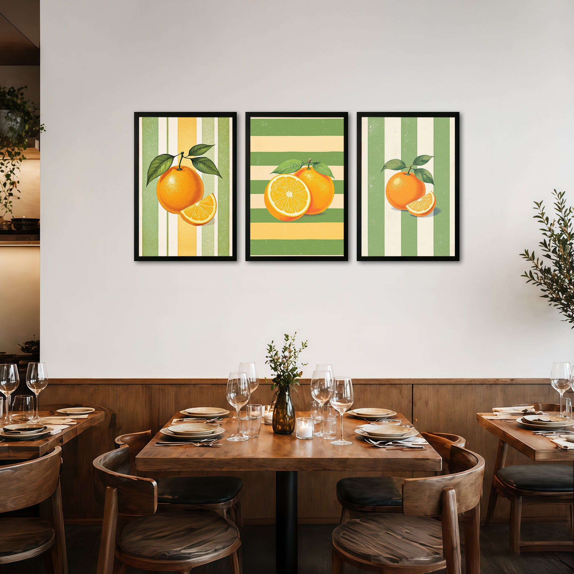 The Castle Decor Orange Fruit Kitchen Wall Art Set of 3 Frame | Citrus Wall Decor | Sparkle Lamination Finish with Premium Fiber Frame for Dining & Kitchen