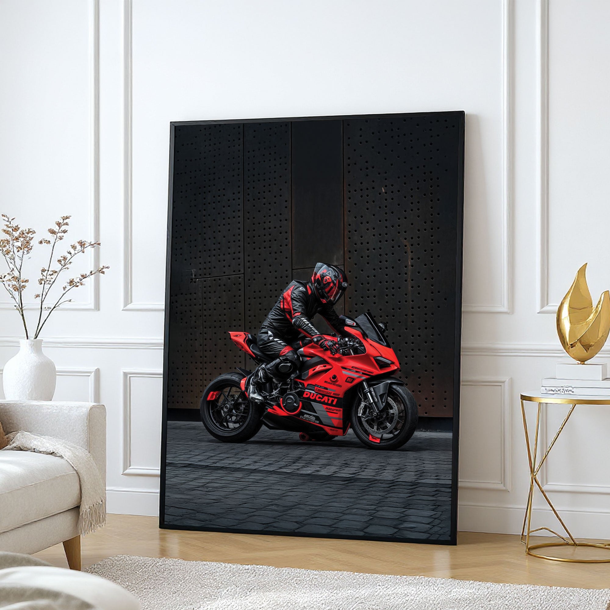 The Castle Decor Superbike Racing Wall Art Poster, High Speed Motorcycle Rider Action Artwork with Premium Sparkle Finish, 20×30 Inch Wall Décor for Garage & Man Cave