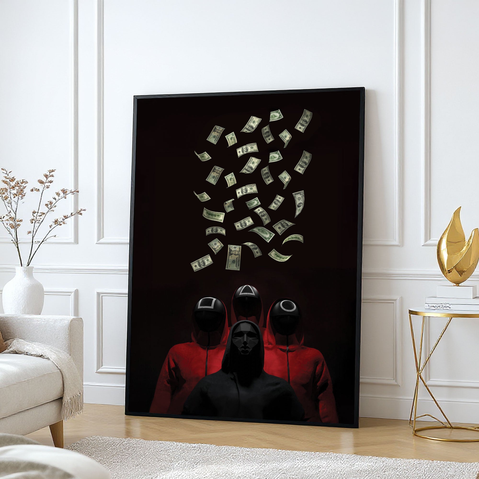 The Castle Decor Money Heist Style Wall Art – Abstract Masked Figures Street Art, Premium Sparkle Finish Wall Décor, 20×30 Inch for Home & Office