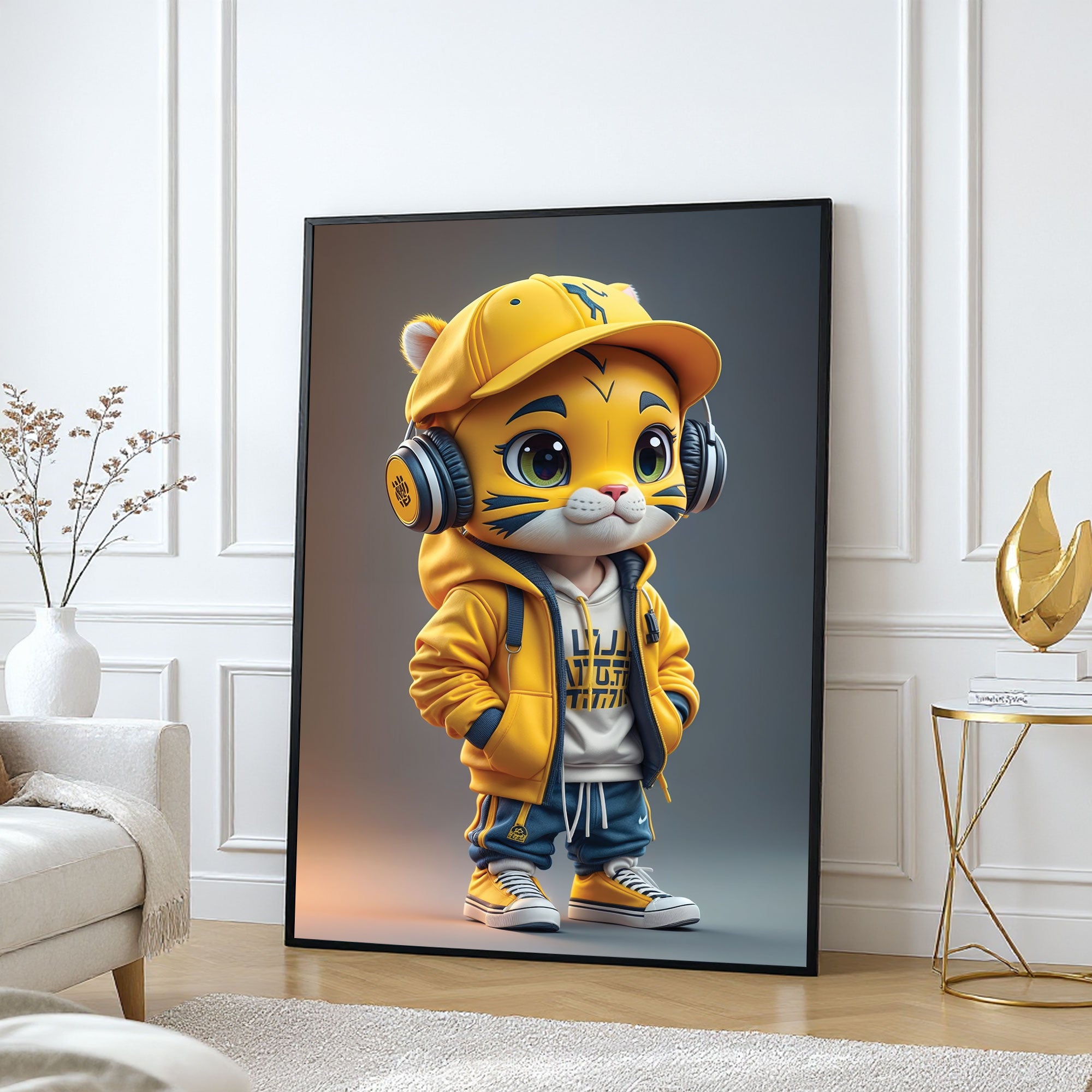 The Castle Decor Cute Street Style Cat Wall Art Poster, Urban Cartoon Character Artwork with Premium Sparkle Finish, 20×30 Inch Wall Décor for Kids Room & Bedroom