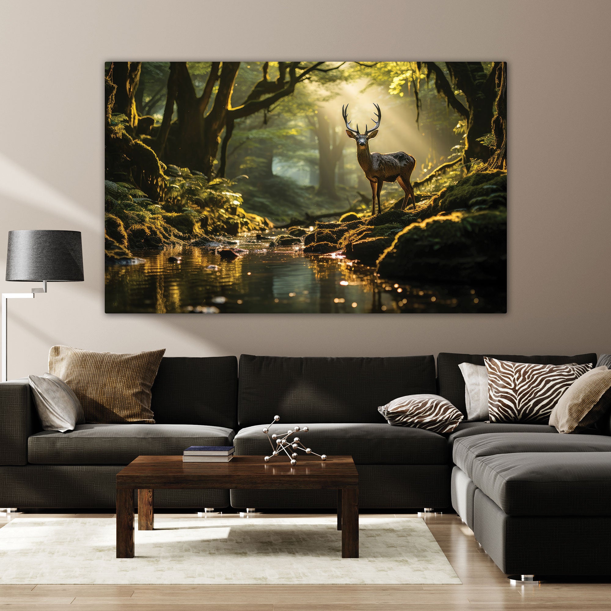 Deer forest Canvas painting with frame Big Size Wall Art for living room,Bedroom,Drawing room,Hotels
