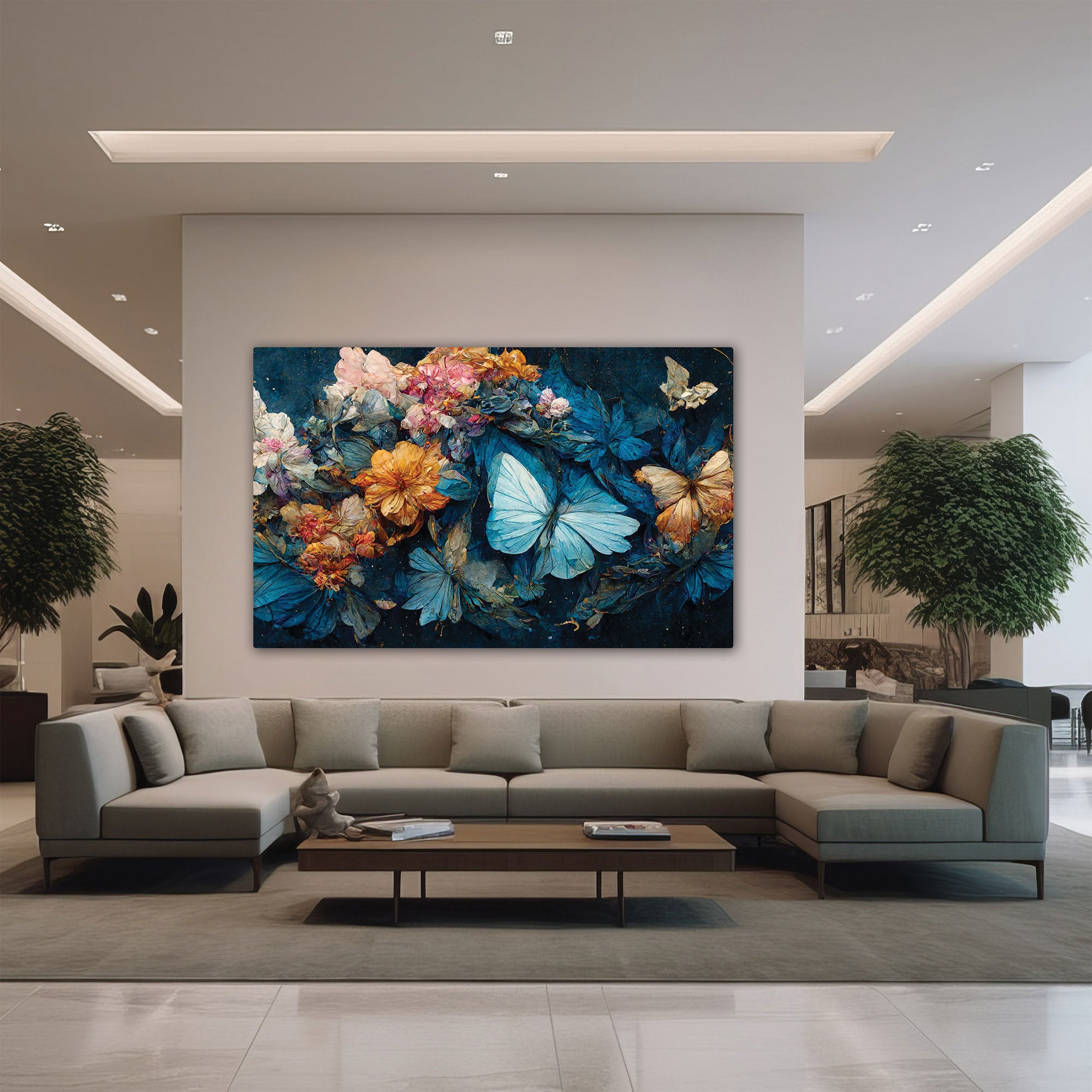 Butterfly flowers Canvas painting with frame Big Size Wall Art for living room,Bedroom,Drawing room,Hotels