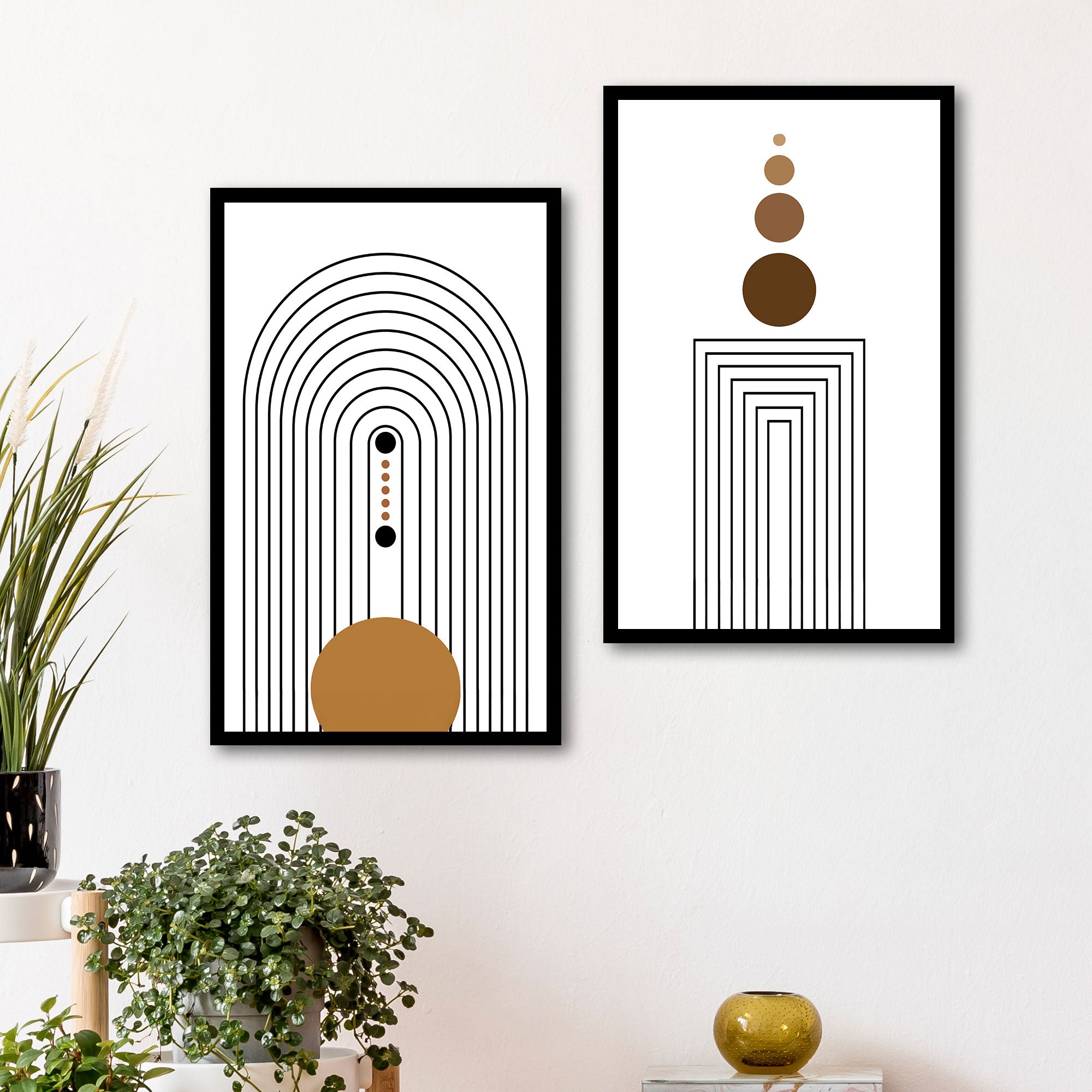The Castle Decor Boho Wall Art for Living Room Big Size | Framed Abstract Botanical Paintings for Living Room & Bedroom | Modern Home Decoration & Perfect Gifting Option | Set of 2 (11×17 Inch Each)8
