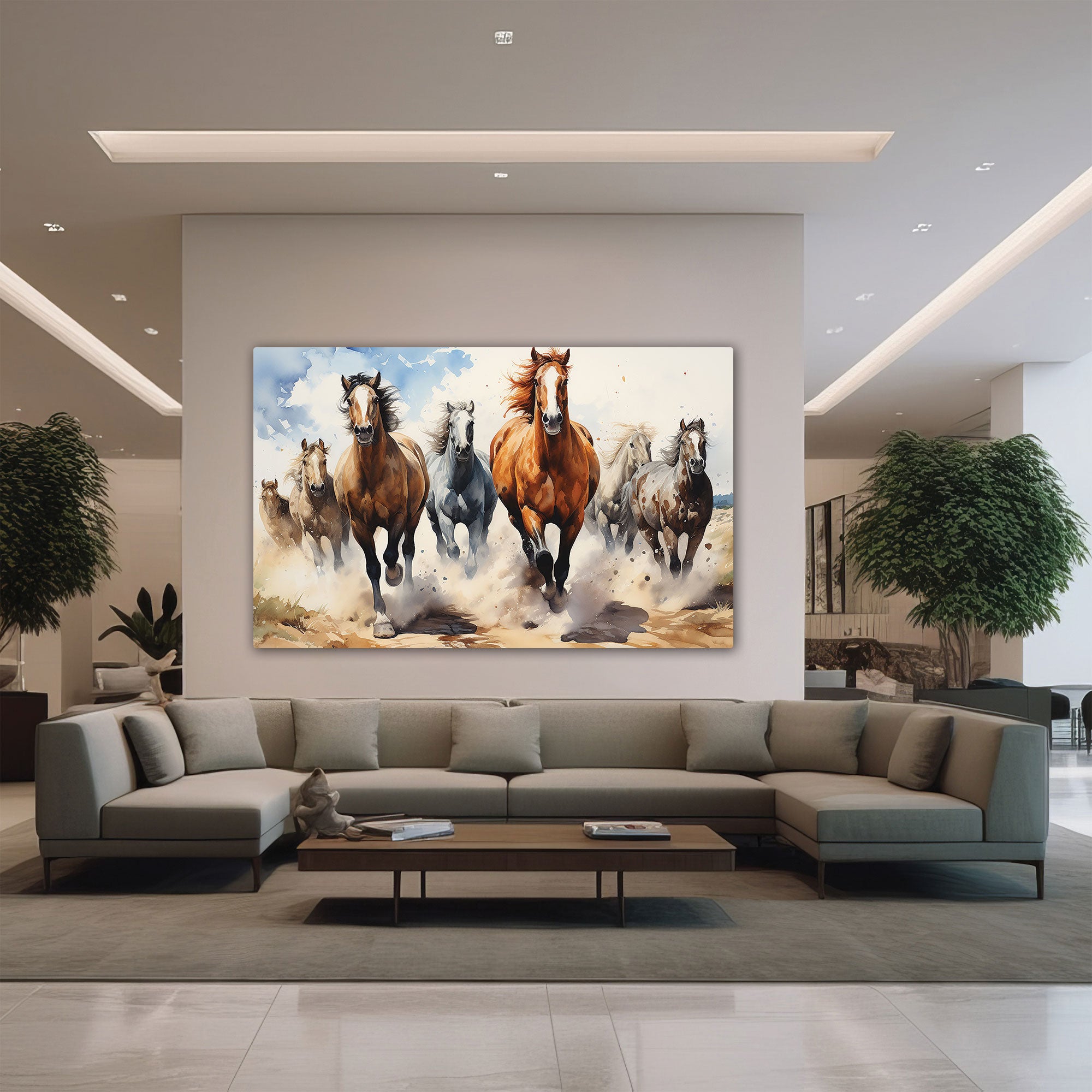 7 horses running vaastu Canvas painting Big Size Wall Art for living room,Bedroom,Drawing room,Hotels