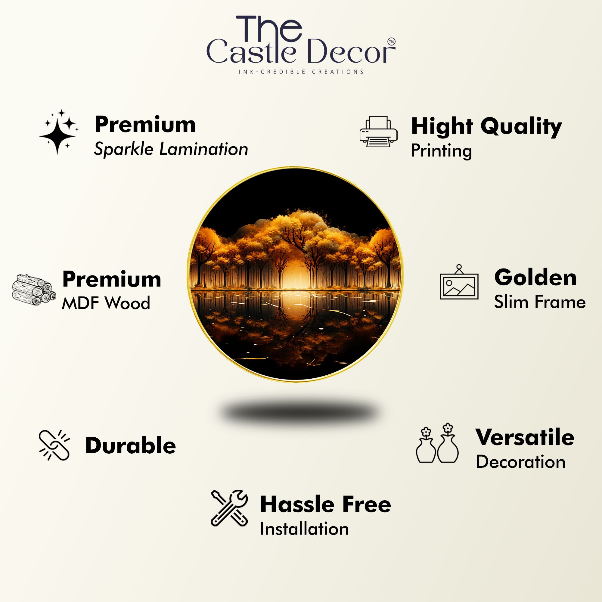 The Castle Decor Golden Wish Tree Round Wall Décor | Elegant Nature Artwork for Home Decoration, Bedroom, Office, Hotel & Gift