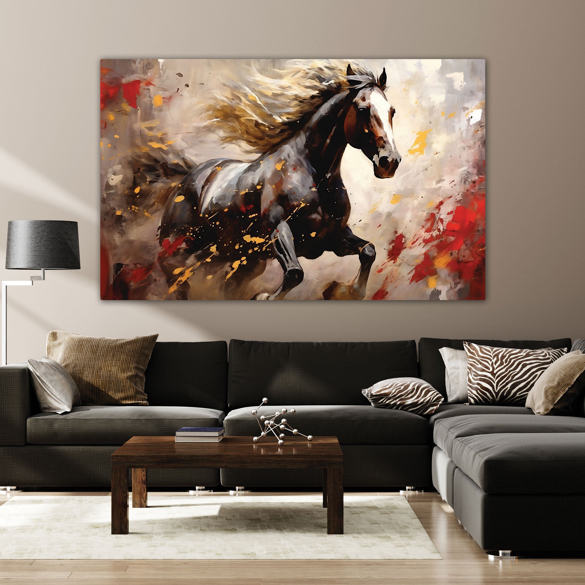 Modern horse Canvas painting with frame Big Size Wall Art for living room,Bedroom,Drawing room,Hotels