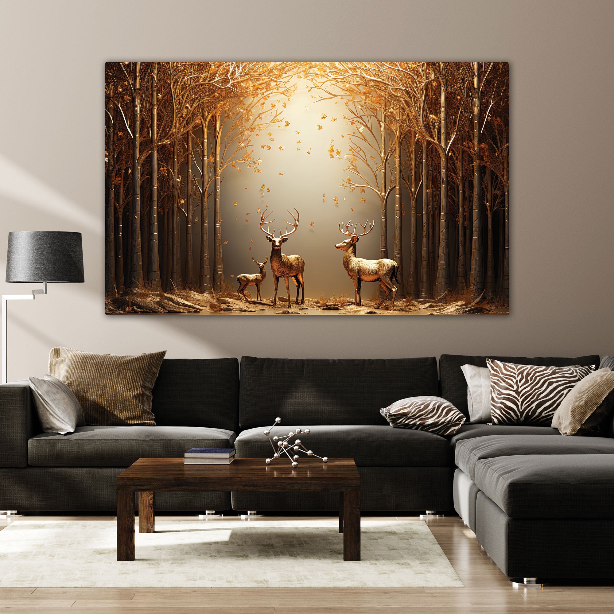 Golden deer Canvas painting with frame Big Size Wall Art for living room,Bedroom,Drawing room,Hotels