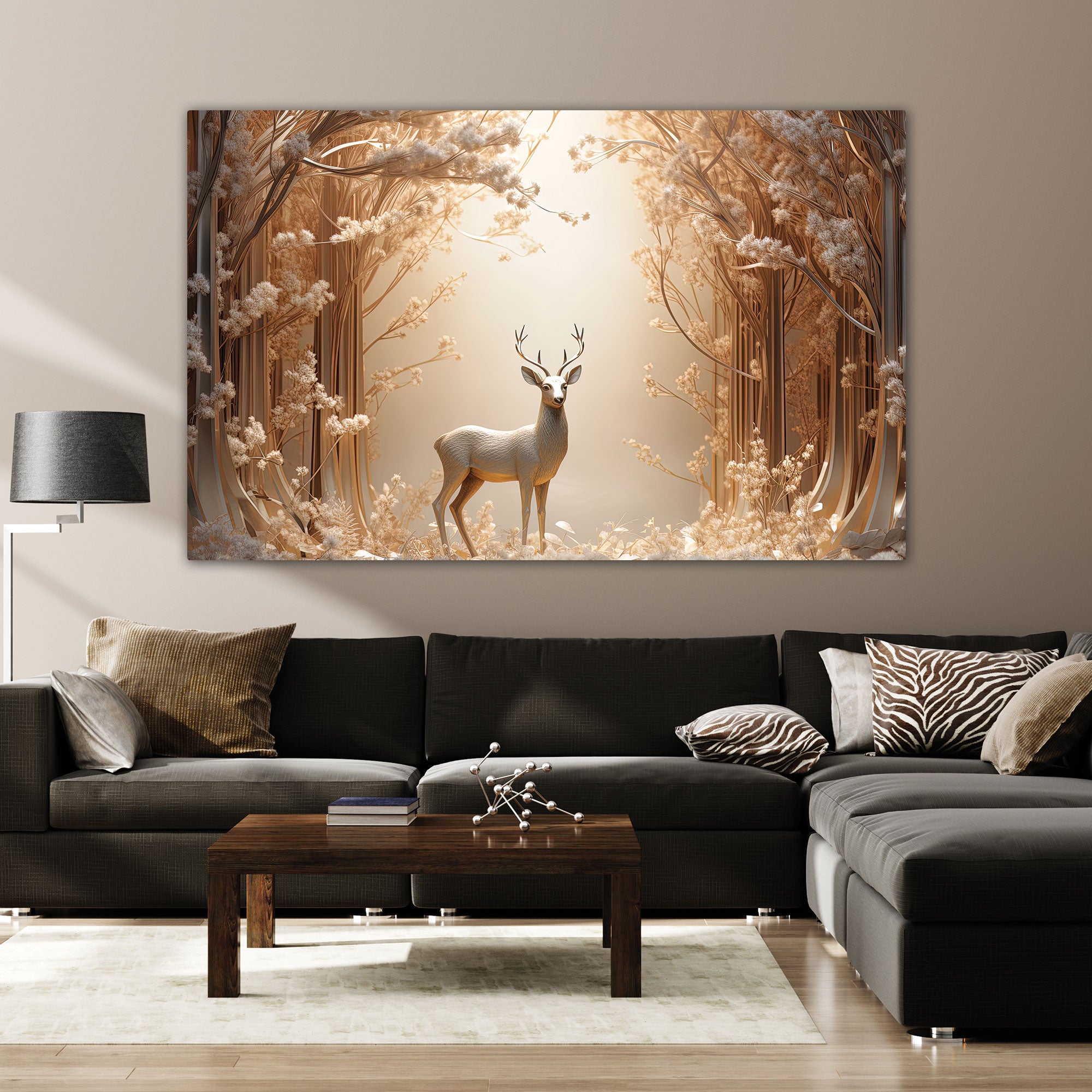 White Golden deer Canvas painting with frame Big Size Wall Art for living room,Bedroom,Drawing room,Hotels