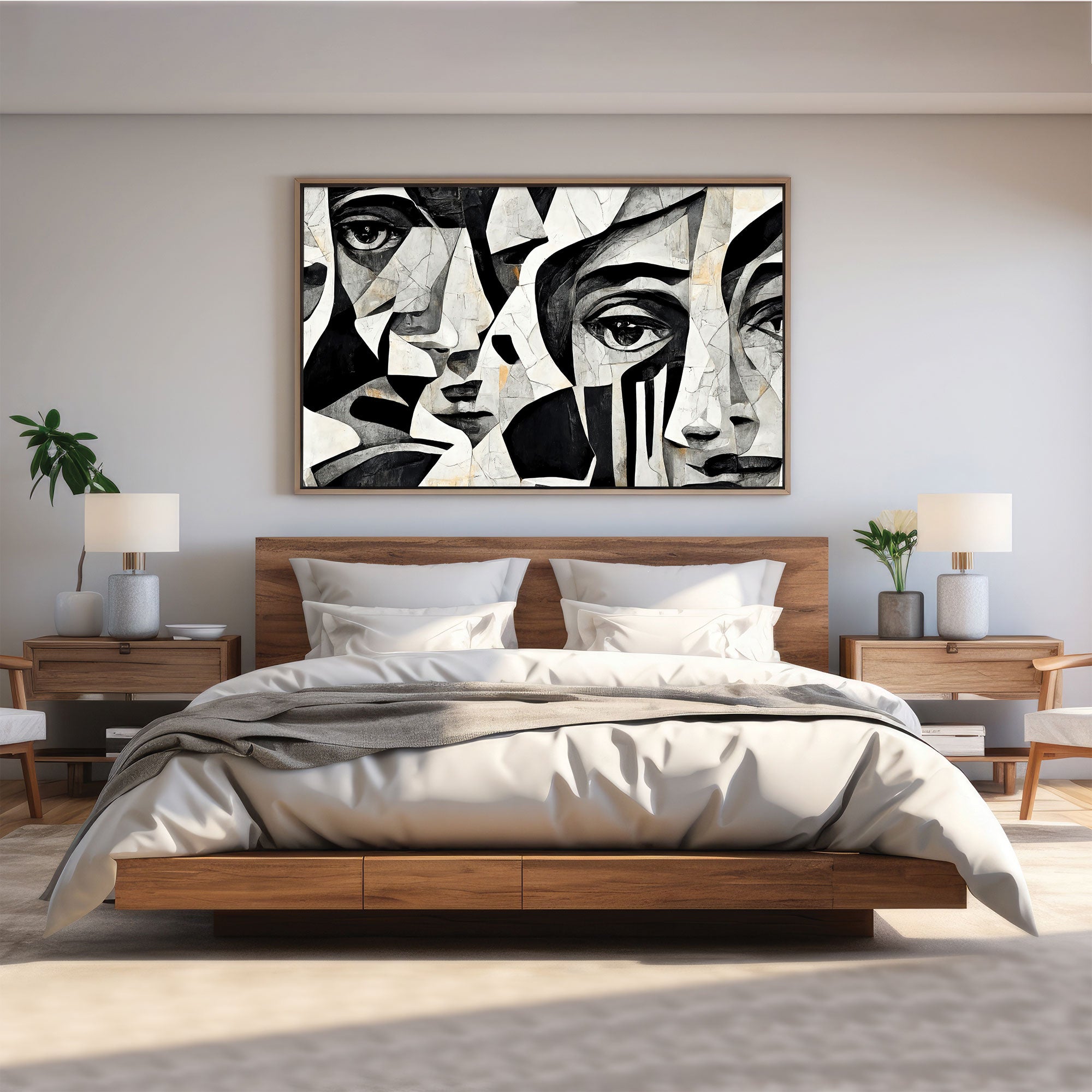 Black & white art faces Canvas painting with frame Big Size Wall Art for living room,Bedroom,Drawing room,Hotels