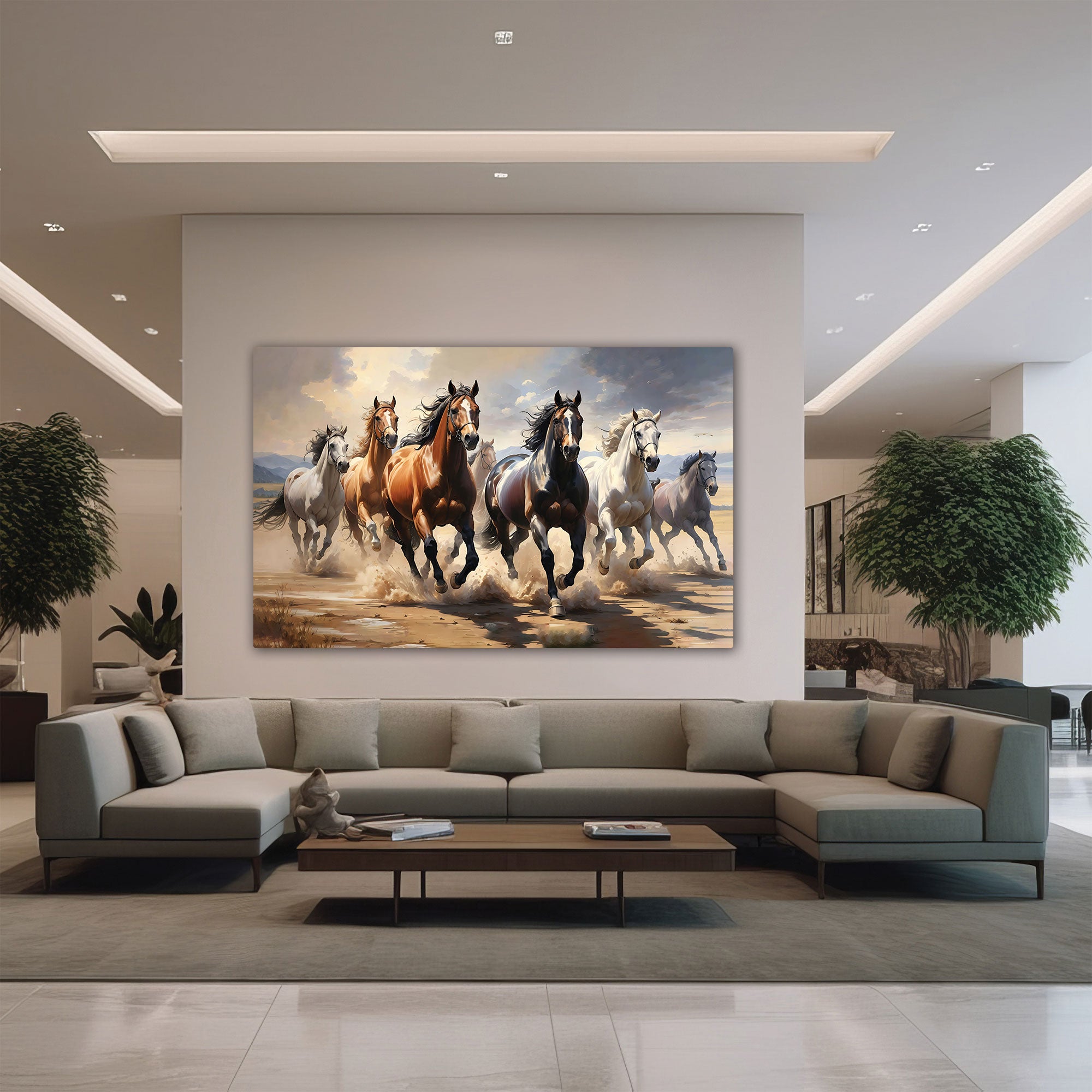 Vaastu running horses Canvas painting Big Size Wall Art for living room,Bedroom,Drawing room,Hotels