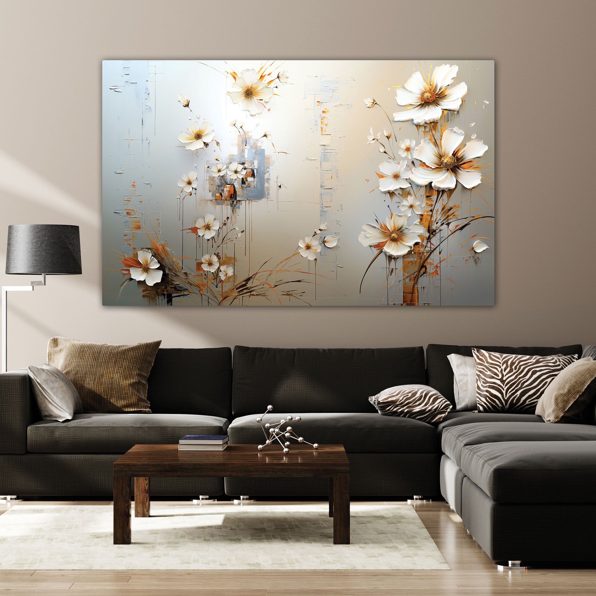 Multi flowersAbstract Canvas painting with frame Big Size Wall Art for living room,Bedroom,Drawing room,Hotels