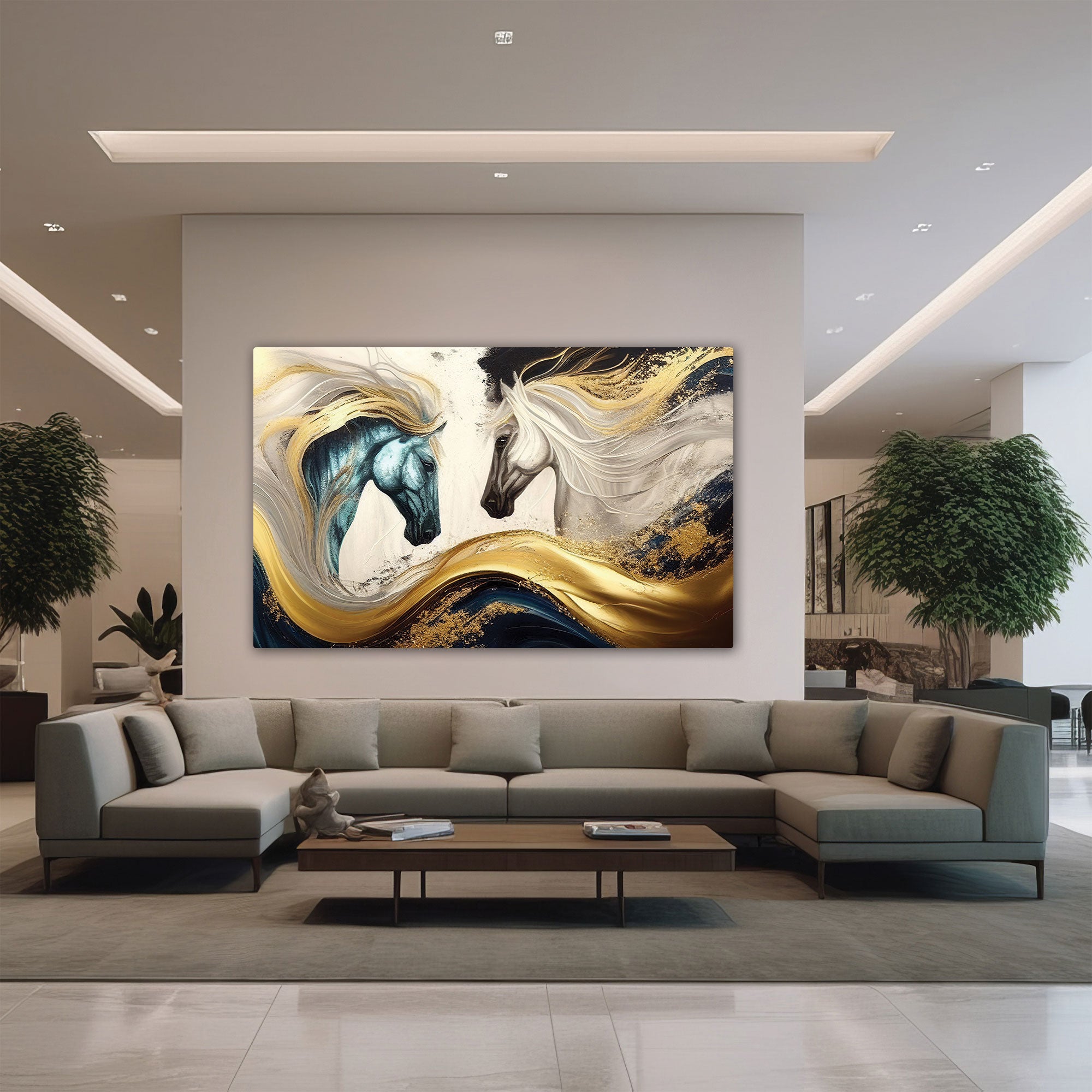 Modern horses Canvas painting with frame Big Size Wall Art for living room,Bedroom,Drawing room,Hotels-Wooden FramedDigital Painting