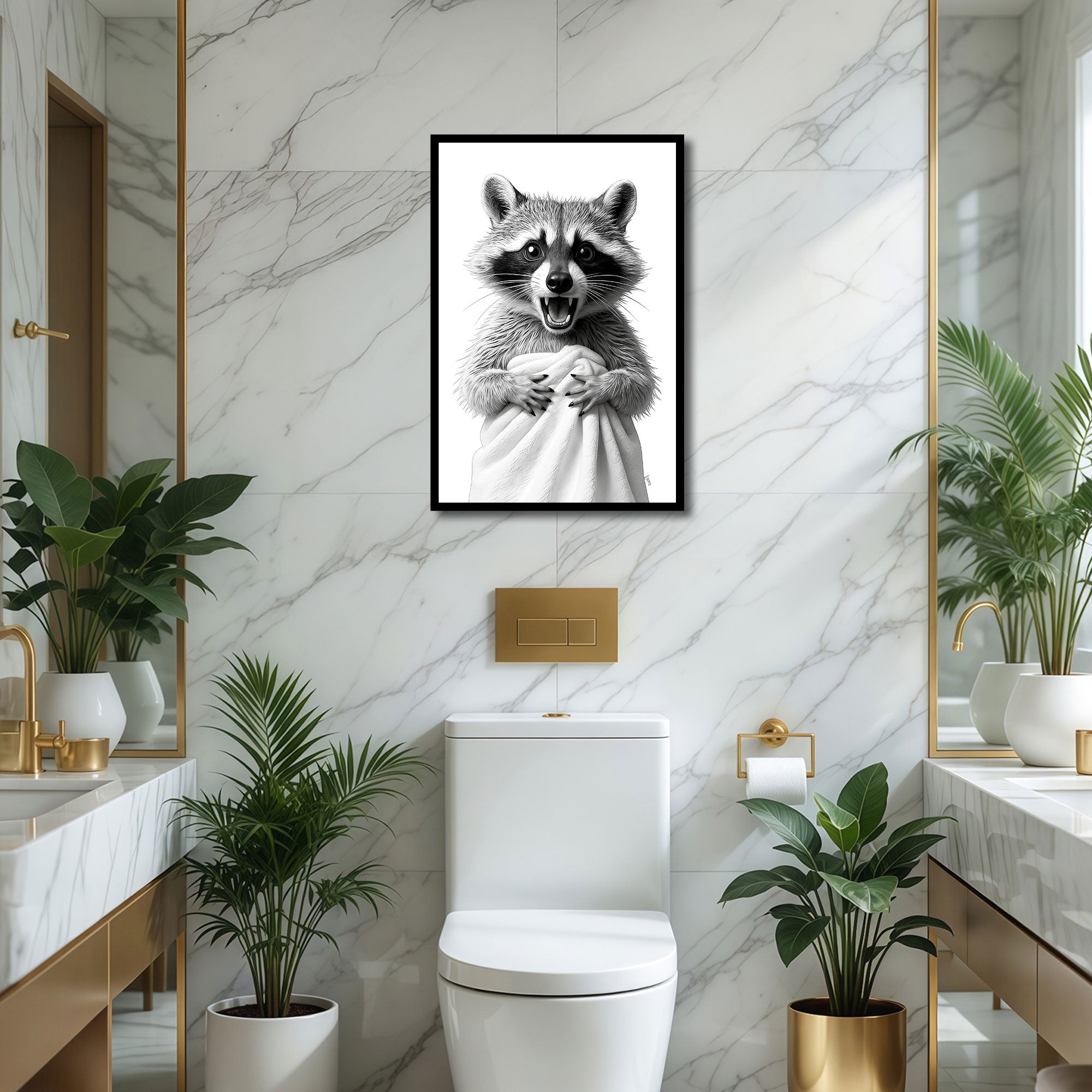 The Castle Decor Funny Highland Cow taking a Shower Framed Wall Art – Cute Fluffy Bull in Bathtub under Shower Head Framed Poster, Rustic Farmhouse Bathroom Decor