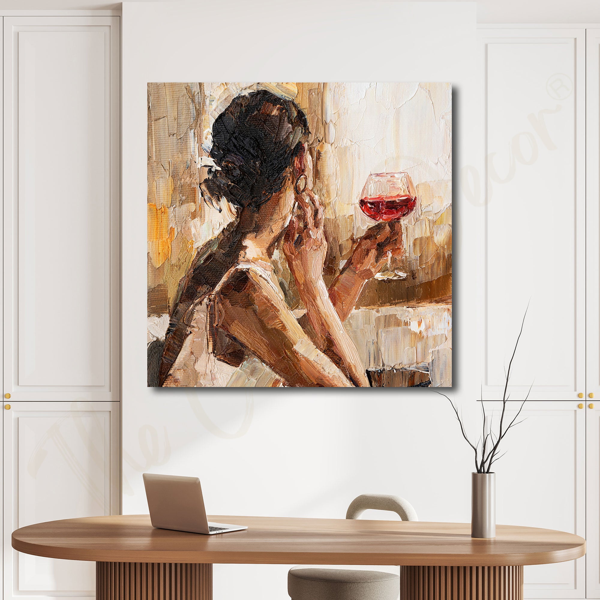Woman wineAbstract painting with frame Big Size Wall Art for living room,Bedroom,Drawing room,Hotels