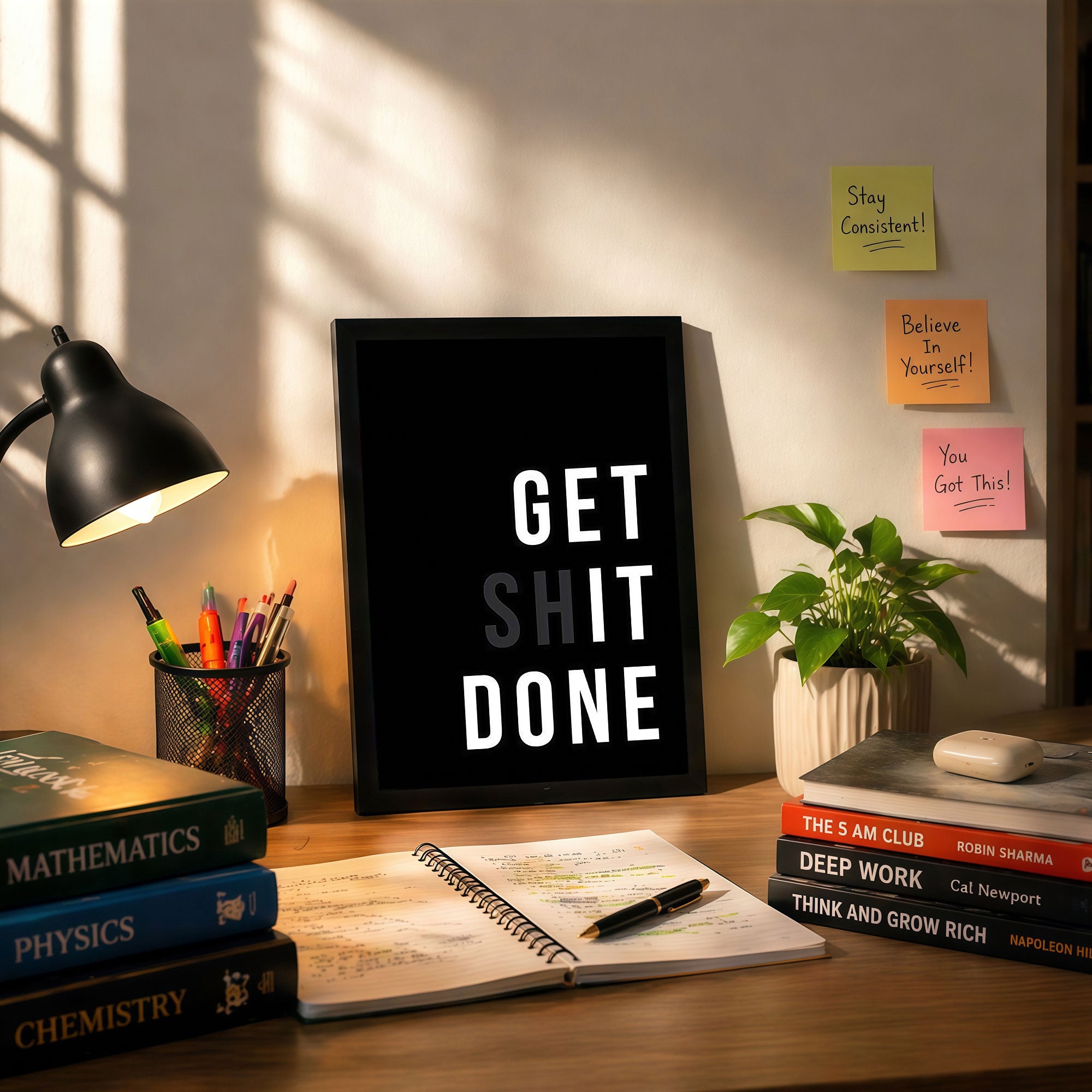 The Castle Decor Get Shit Done Motivational Wall Art Frame | Bold Typography Quote Poster for Office, Workspace & Home Decor
