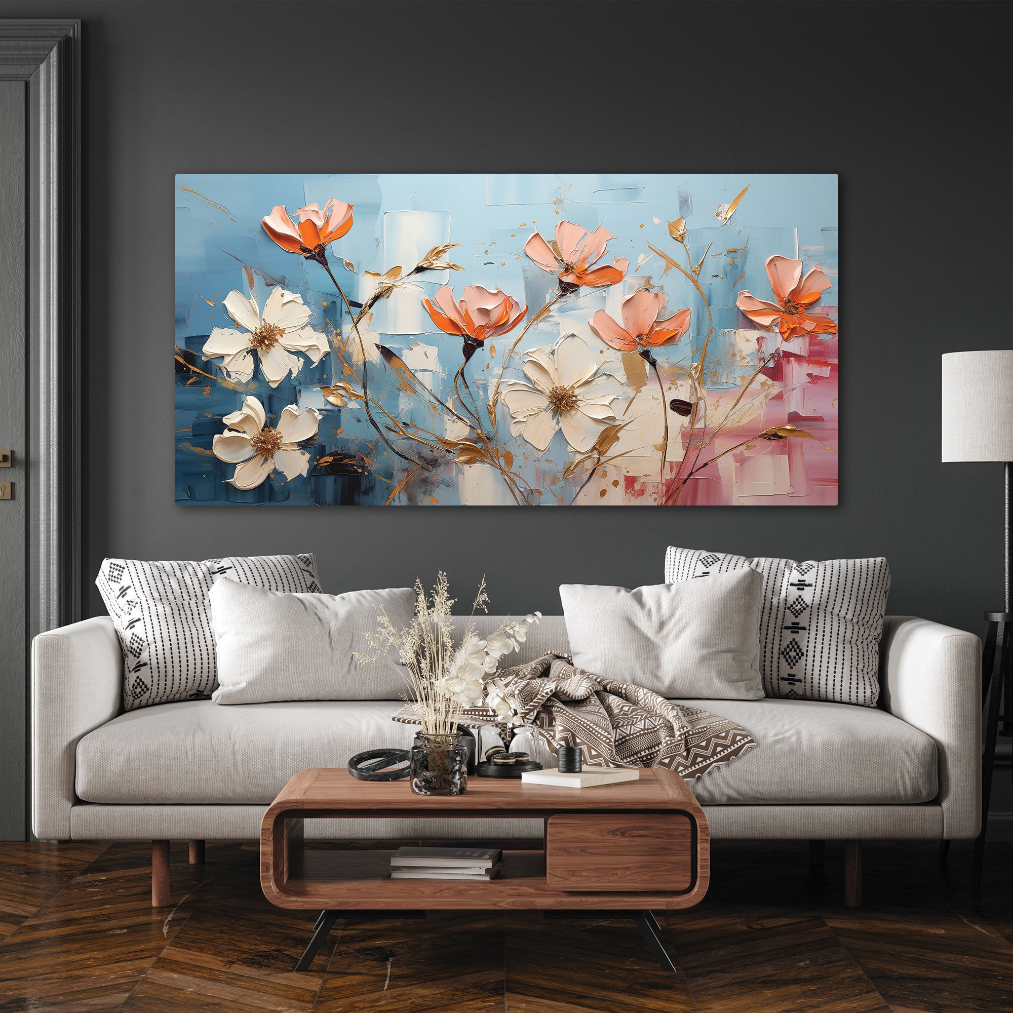 Multi flowresAbstract Canvas painting with frame Big Size Wall Art for living room,Bedroom,Drawing room,Hotels