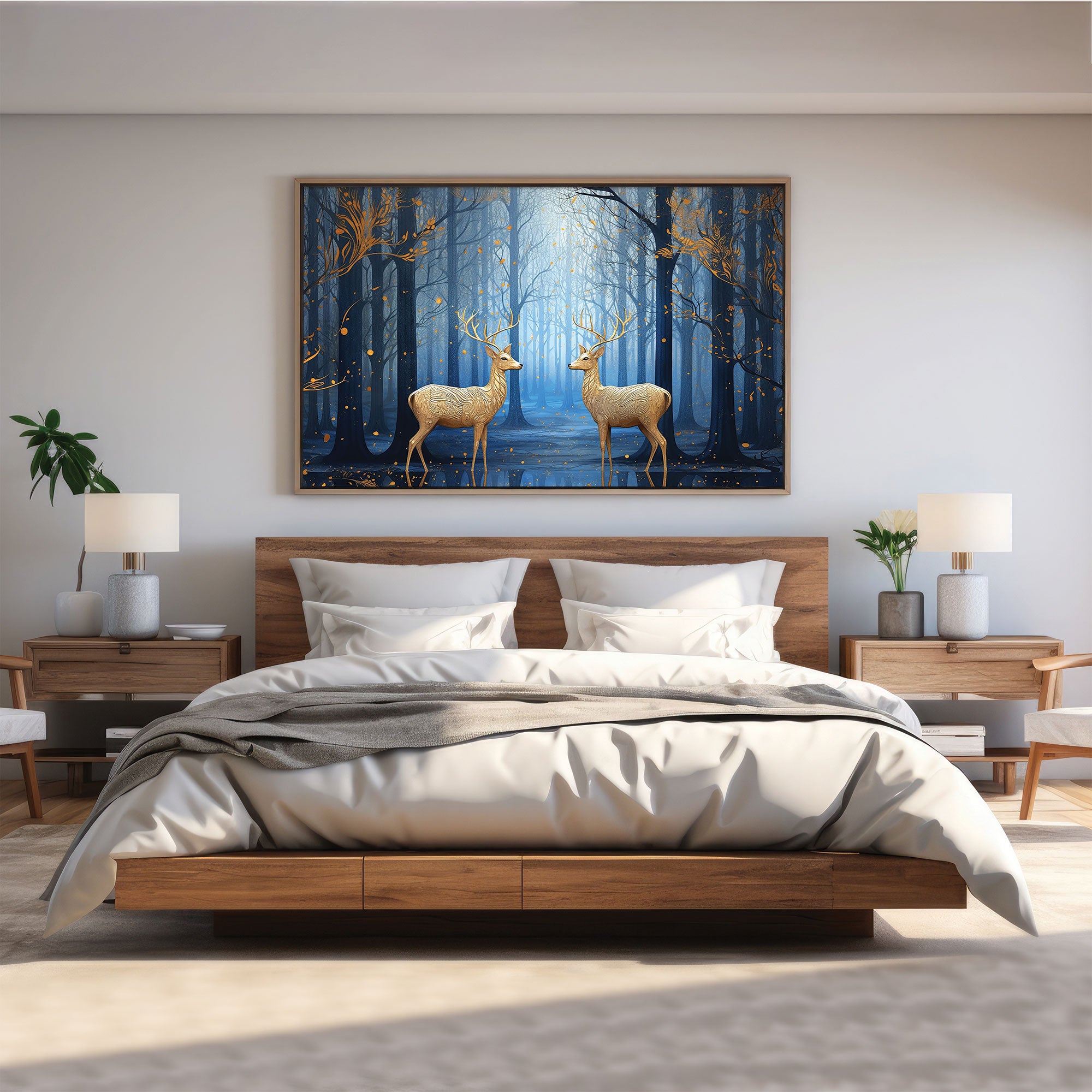 Golden deers Canvas painting with frame Big Size Wall Art for living room,Bedroom,Drawing room,Hotels