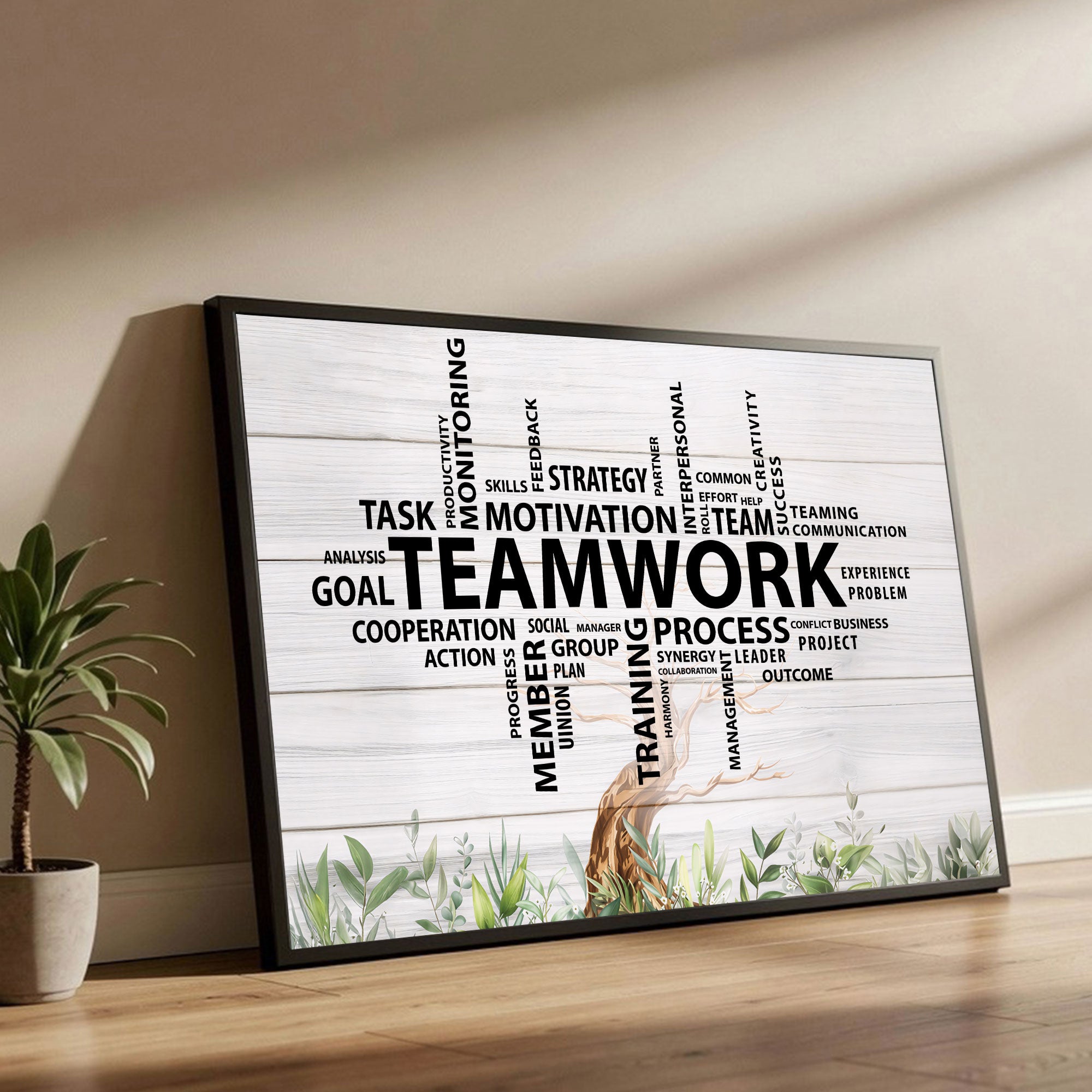 The Castle Decor Teamwork Motivational Wall Art Frame 20x30 Inch | Inspirational Office Digital Painitng with Black Fiber Frame & Sparkle Lamination | Team Building Quote Wall Decor for Office, Workplace, Meeting Room
