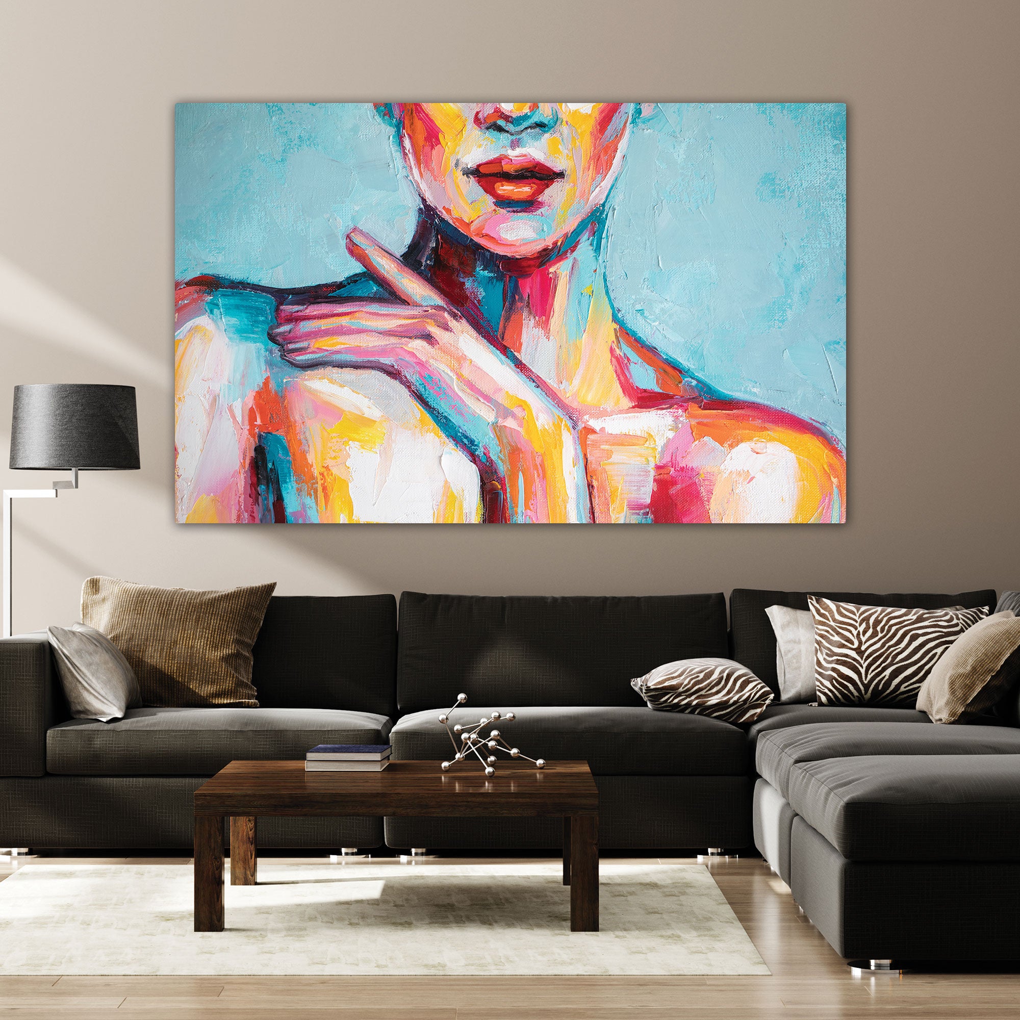 Women faceAbstract Canvas painting with frame Big Size Wall Art for living room,Bedroom,Drawing room,Hotels