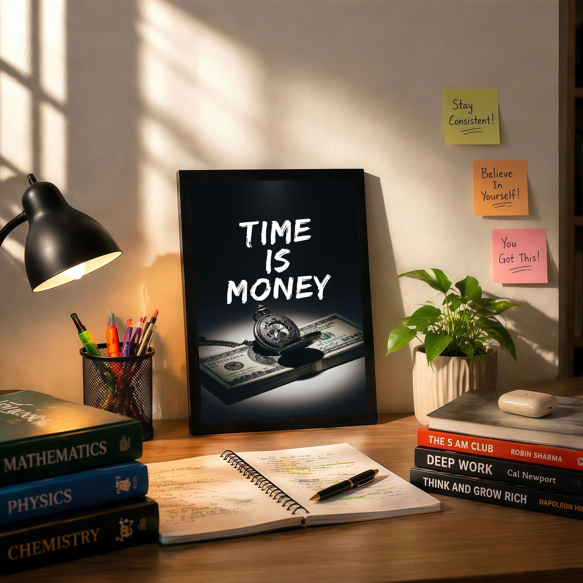 The Castle Decor Time is Money Motivational Wall Art Frame | Success Quote Poster for Office, Business, Trading Room | Premium HD Print with Sparkle Finish