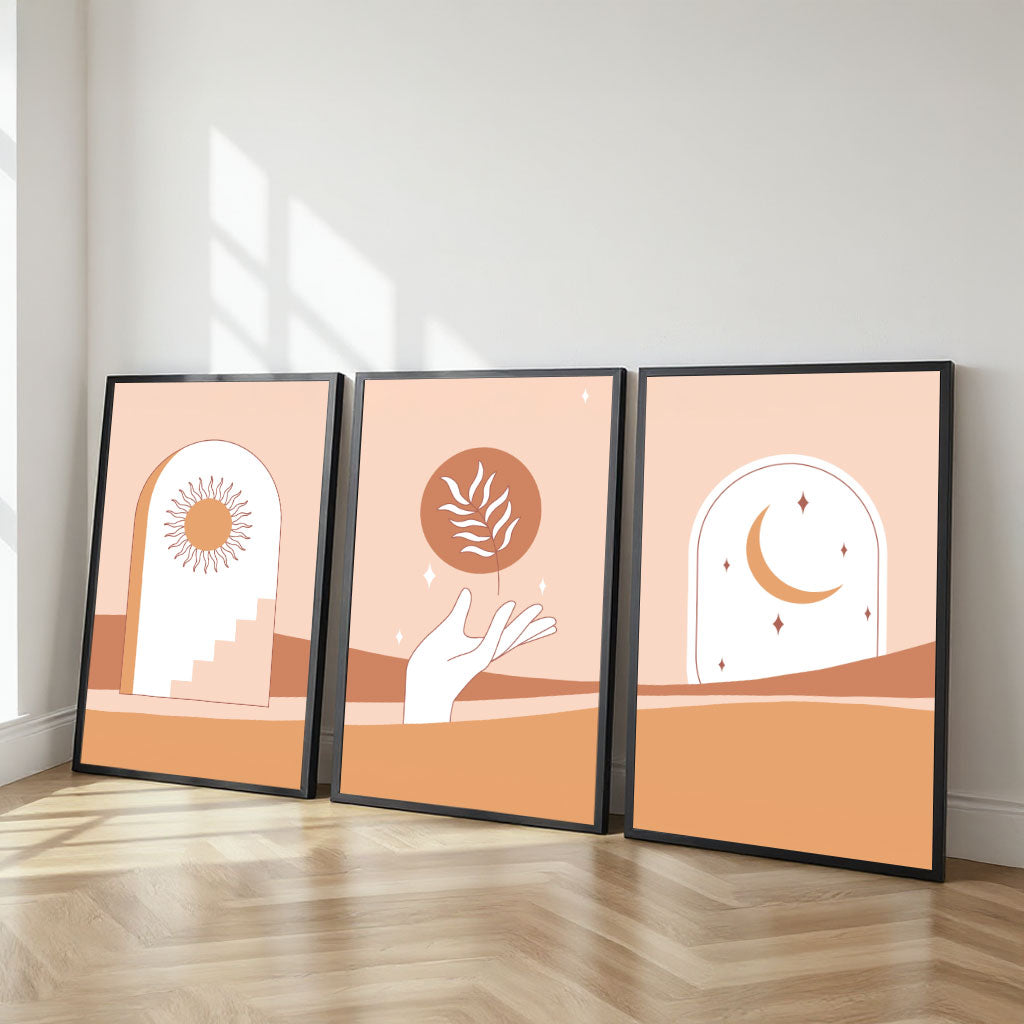 The Castle Decor Boho Wall Art for Living Room Big Size | Framed Abstract Botanical Paintings for Living Room & Bedroom | Modern Home Decoration & Perfect Gifting Option | Set of 3 (11×17 Inch Each) -9