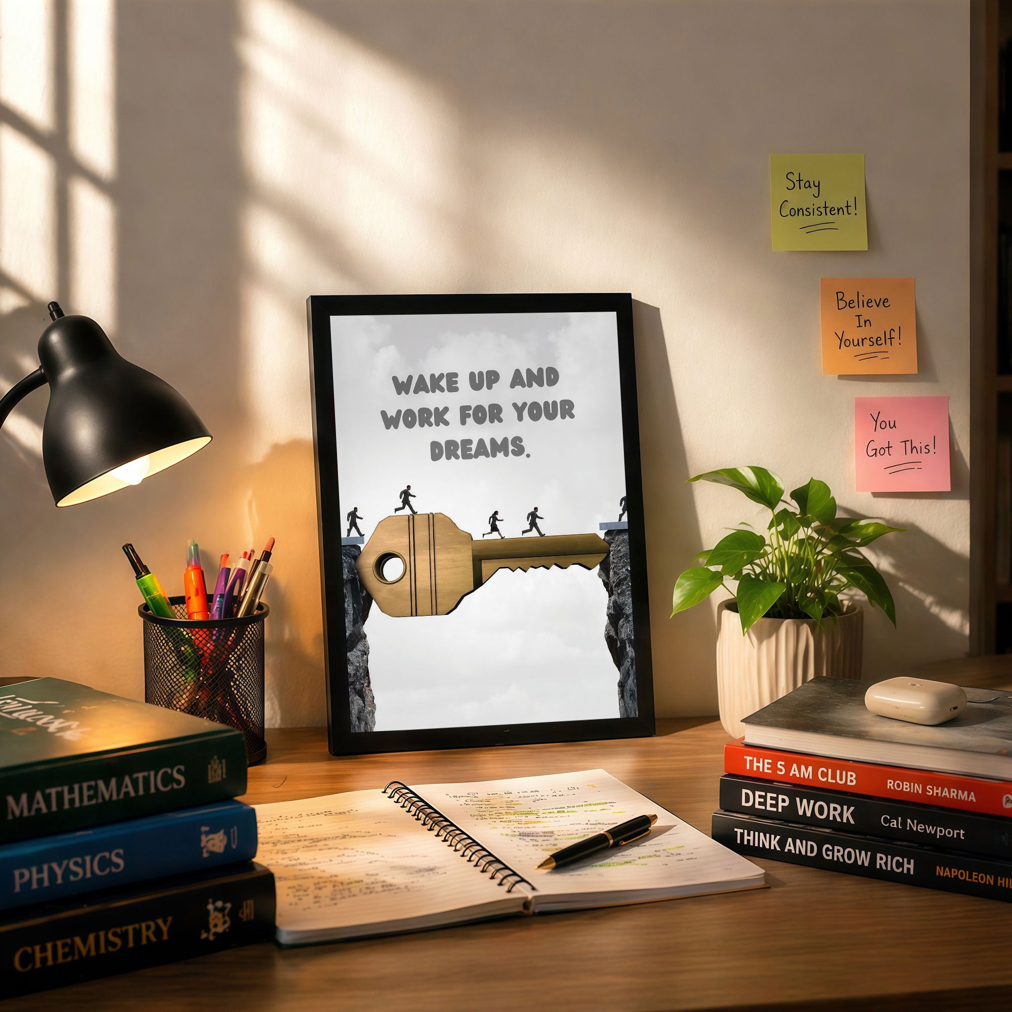 The Castle Decor Wake Up And Work For Your Dreams Wall Art Frame | Inspirational Success Quote Poster for Office & Study Decor