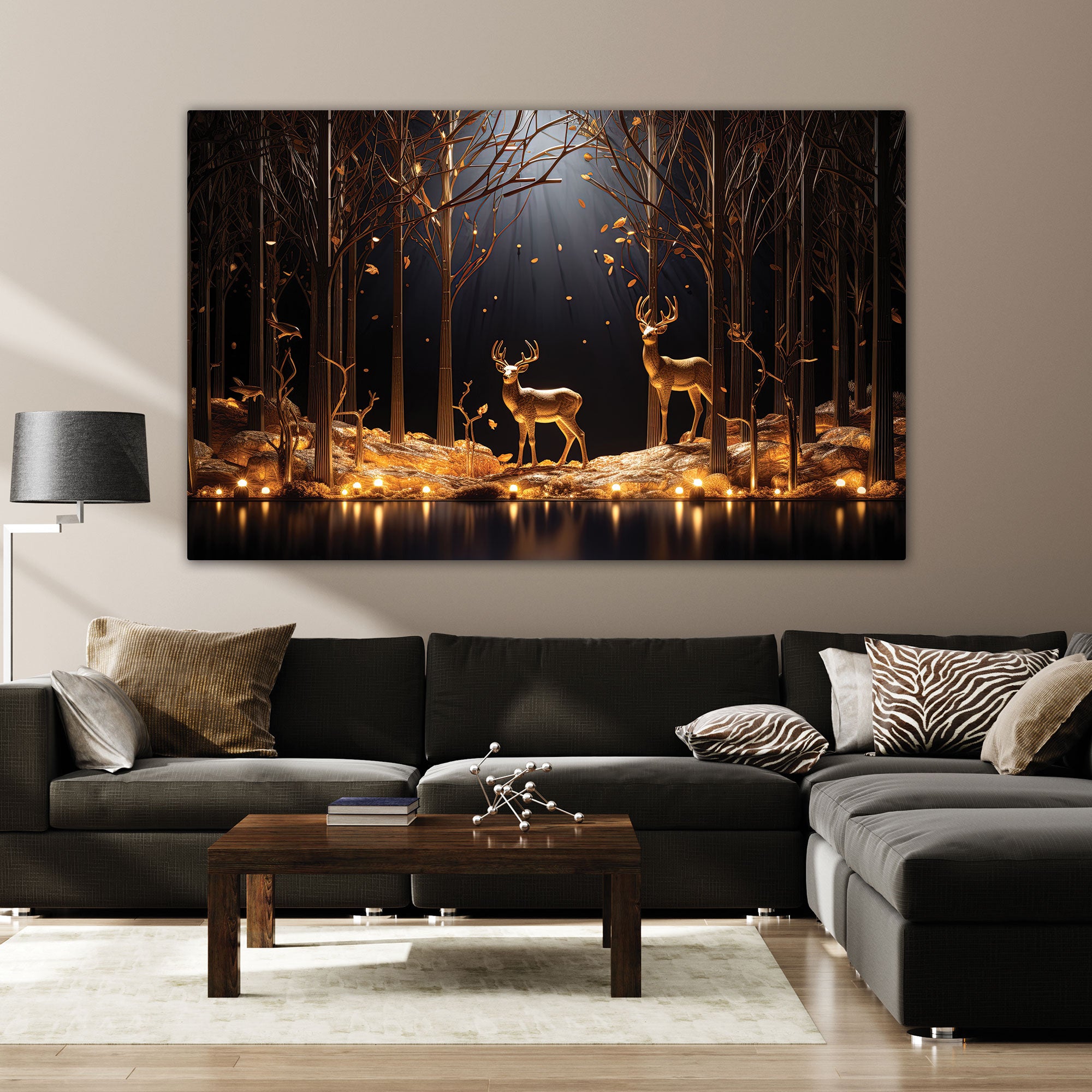 Golden deer Canvas painting with frame Big Size Wall Art for living room,Bedroom,Drawing room,Hotels